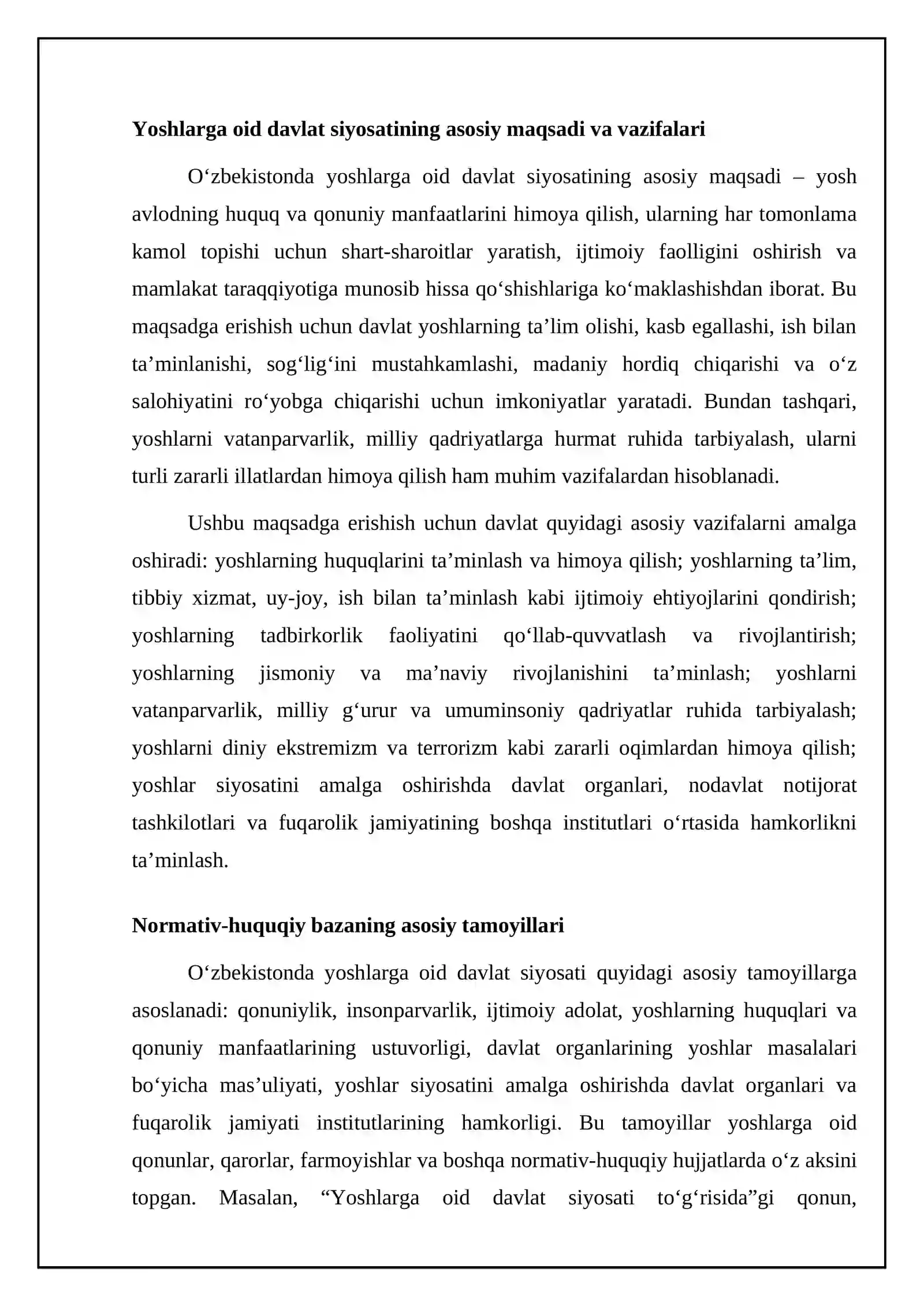 "O'zbekistonning yoshlarga oid davlat siyosati" mavzusida referat 4