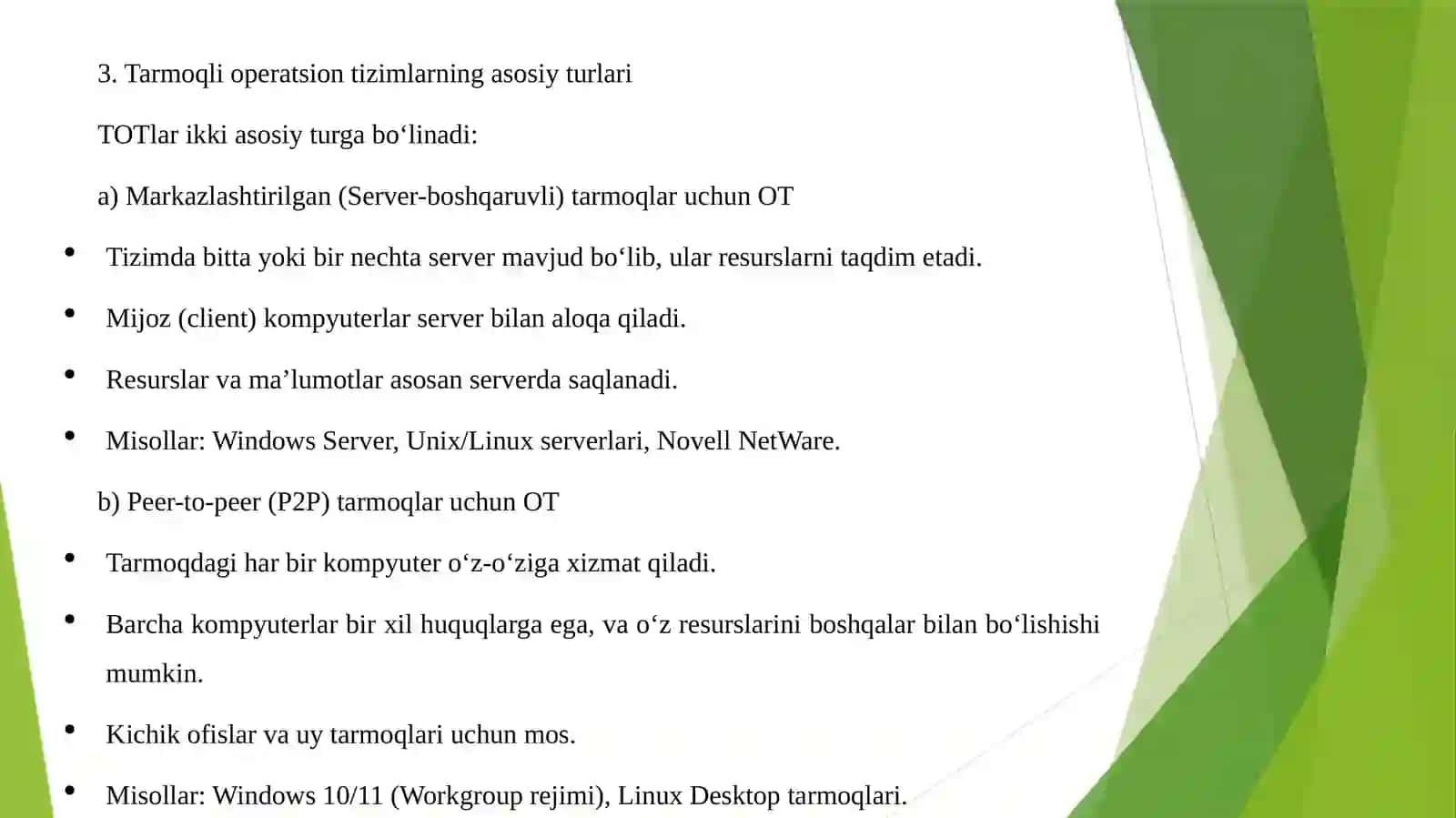 Tarmoqli operatsion tizimlar va ularning xususiyatlari 4