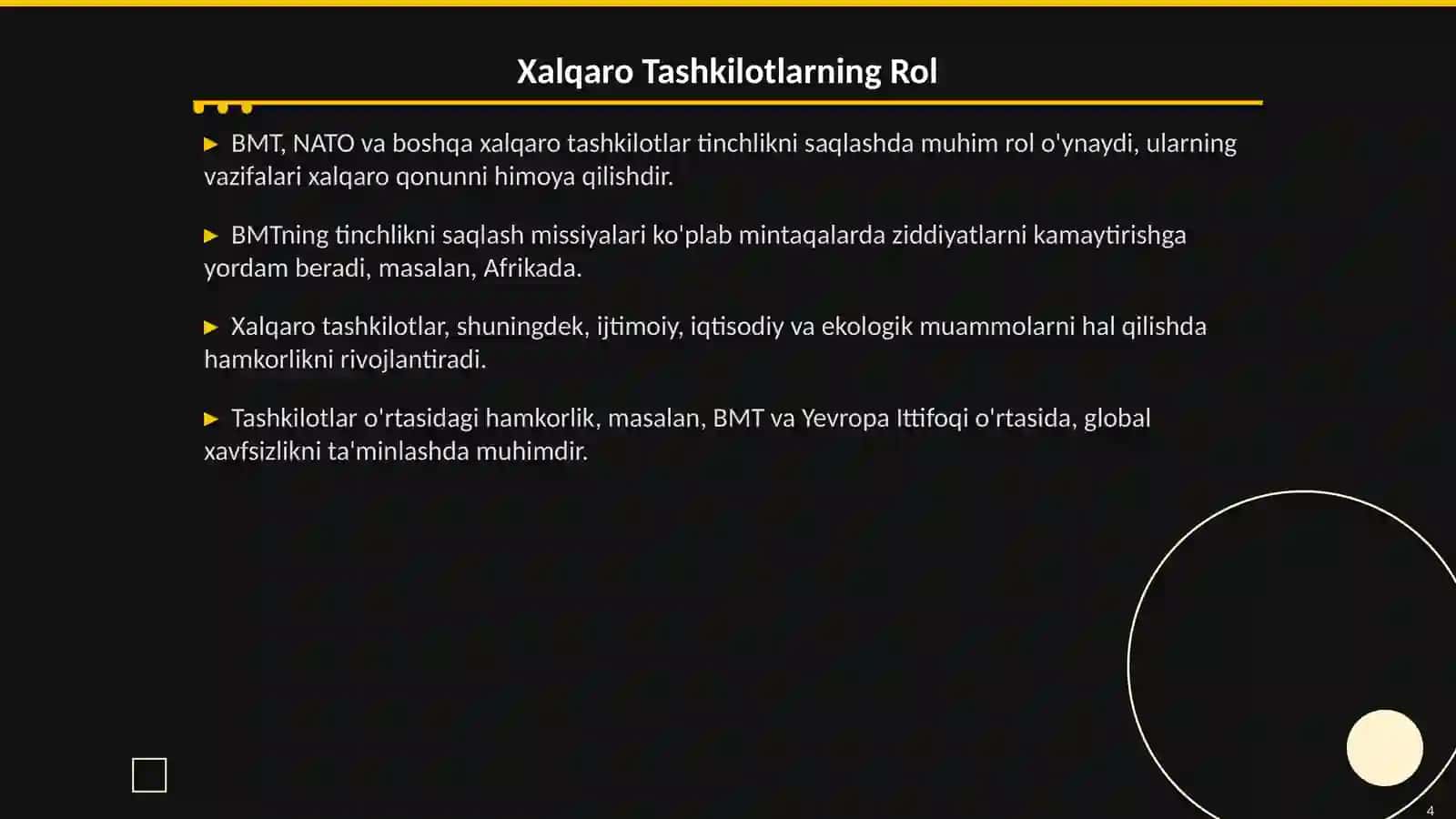 Tinchlik va Xavfsizlikni Taminlash: Global Muammolar Bilan Kurashish 4
