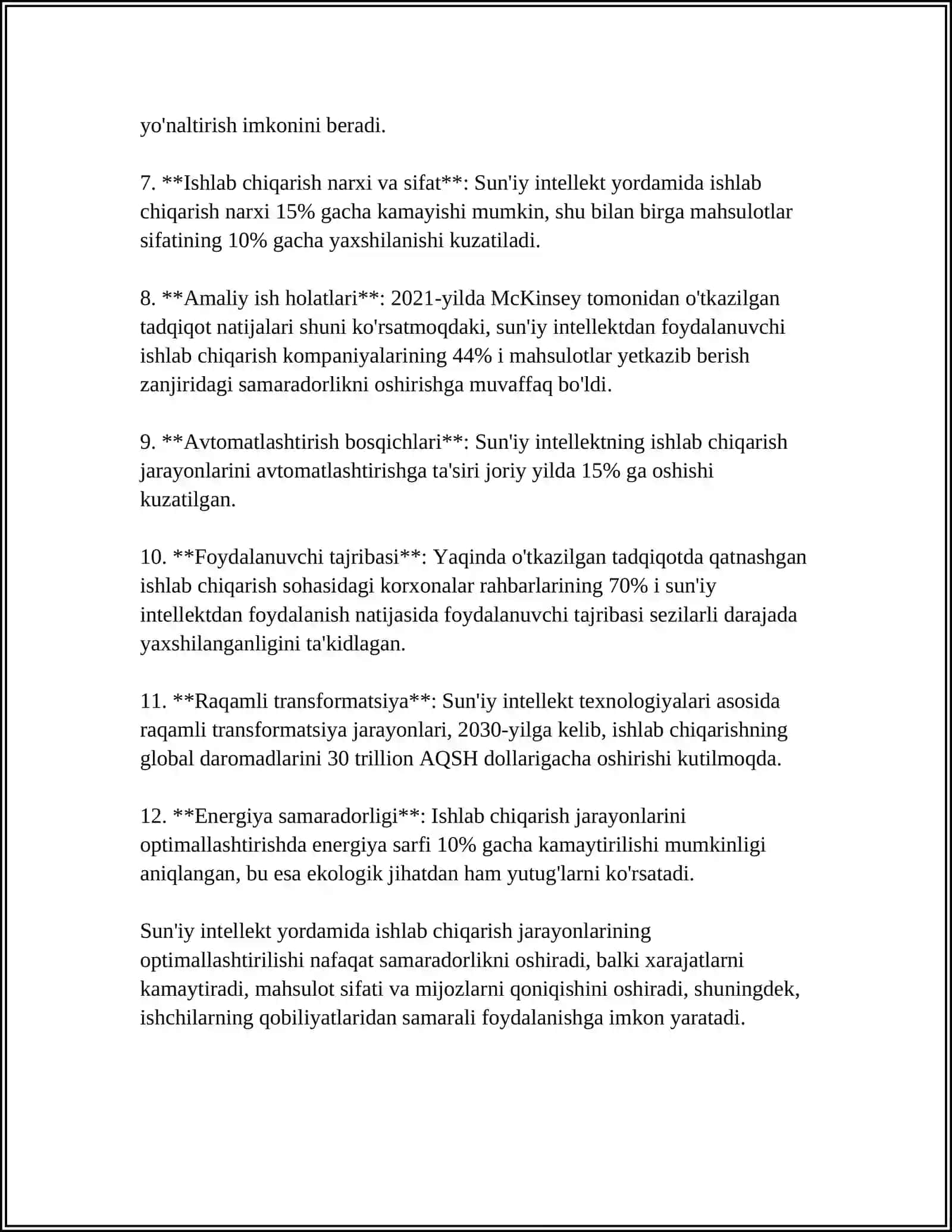 SUN`IY INTELLEKT TEXNOLOGIYASIDAN IQTISODIYOTINING TURLI TARMOQLARDA FOYDALANISH 4
