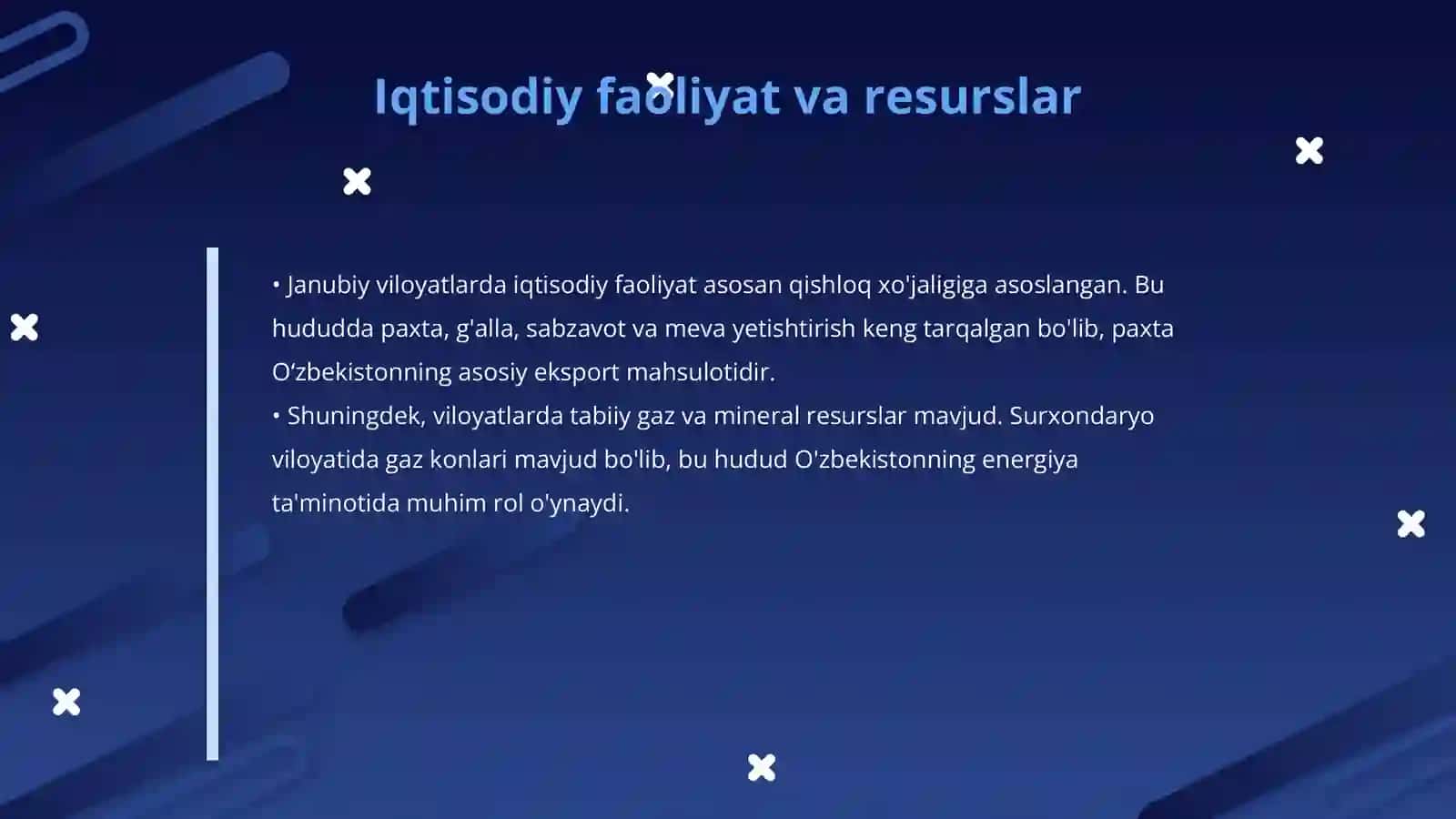 Oʻzbekistonning janubiy viloyatlari haqida umumiy maʼlumot 4