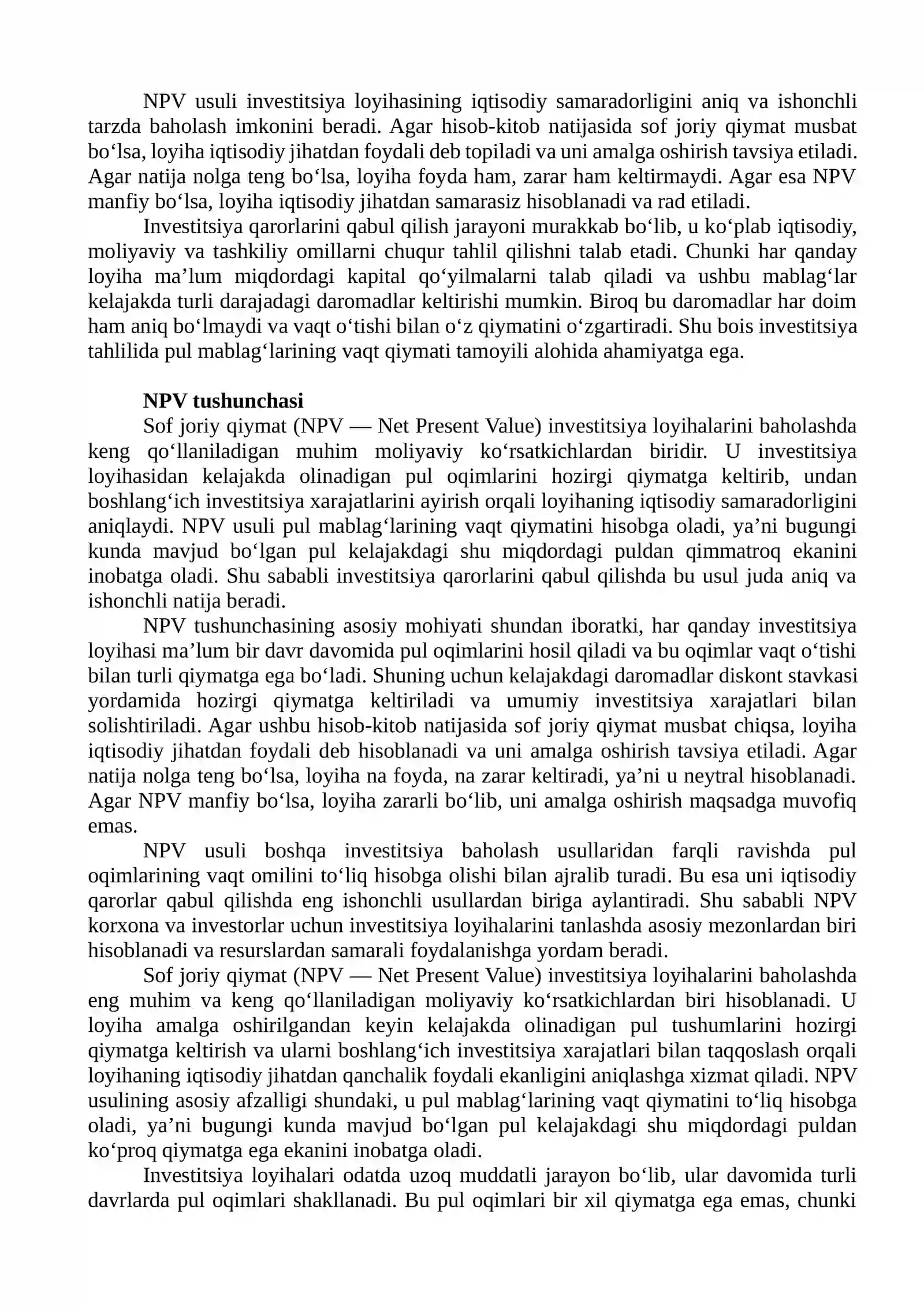 Sof joriy qiymat (NPV) usuli 4