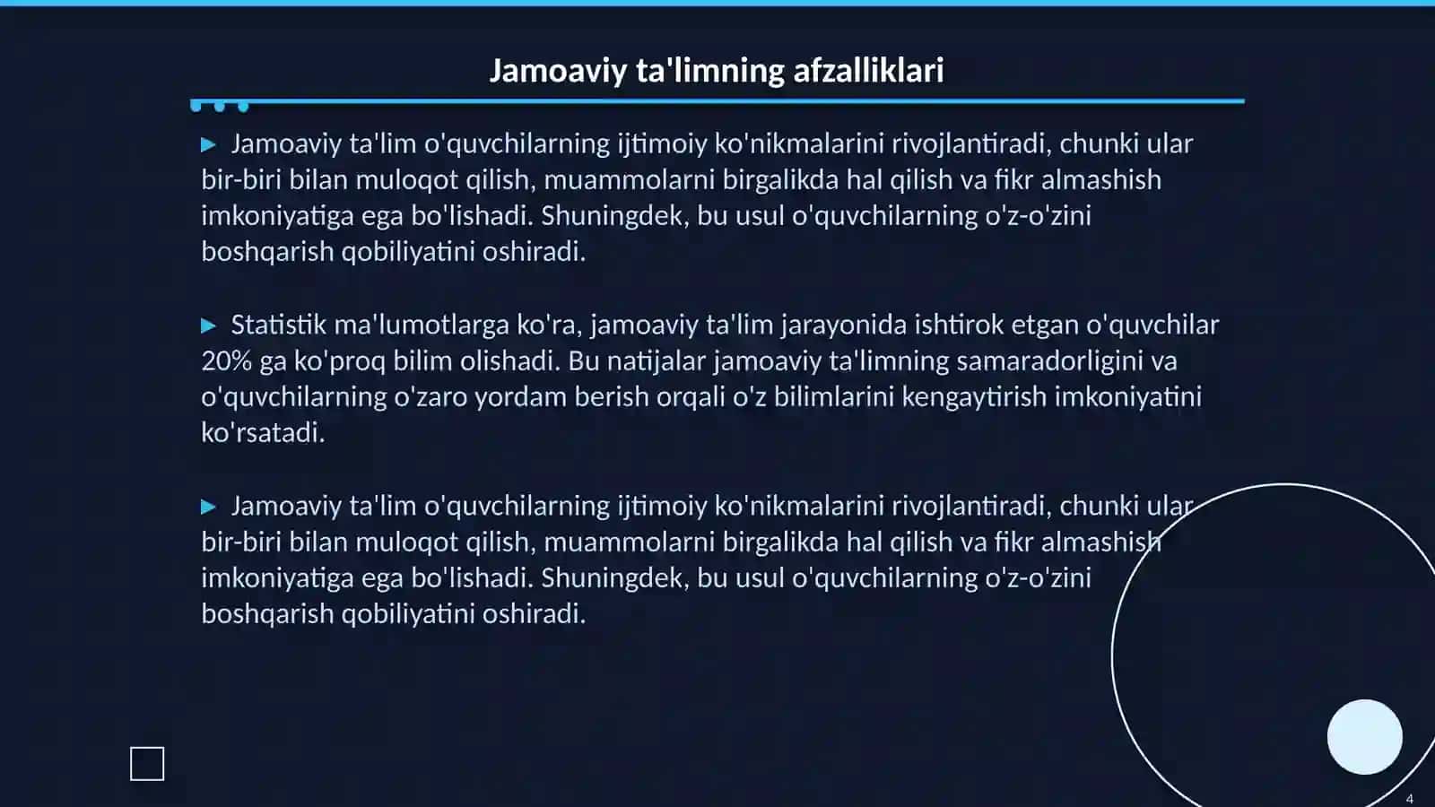 Ta’limning jamoaviy va guruhiy texnologiyasi 4