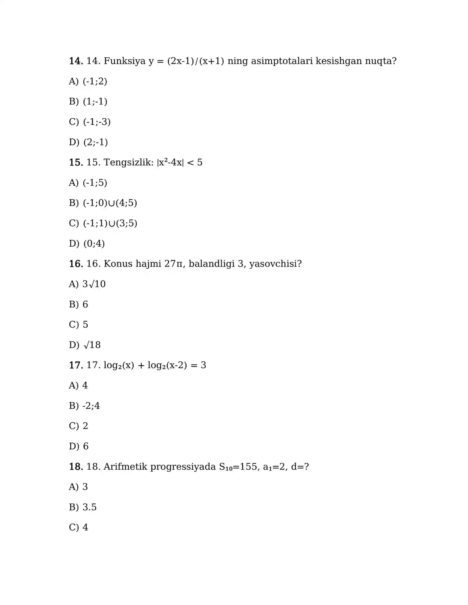 DTM 2026 •MATEMATIKA (Asosiy fan - 30 ta savol) 4