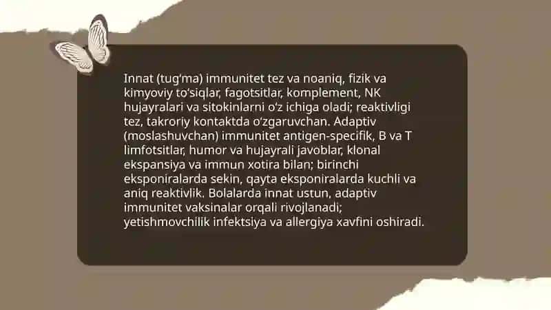 Reaktivlik.Organizimning imunologik reaktivligi va bolalardagi ahamyati 4