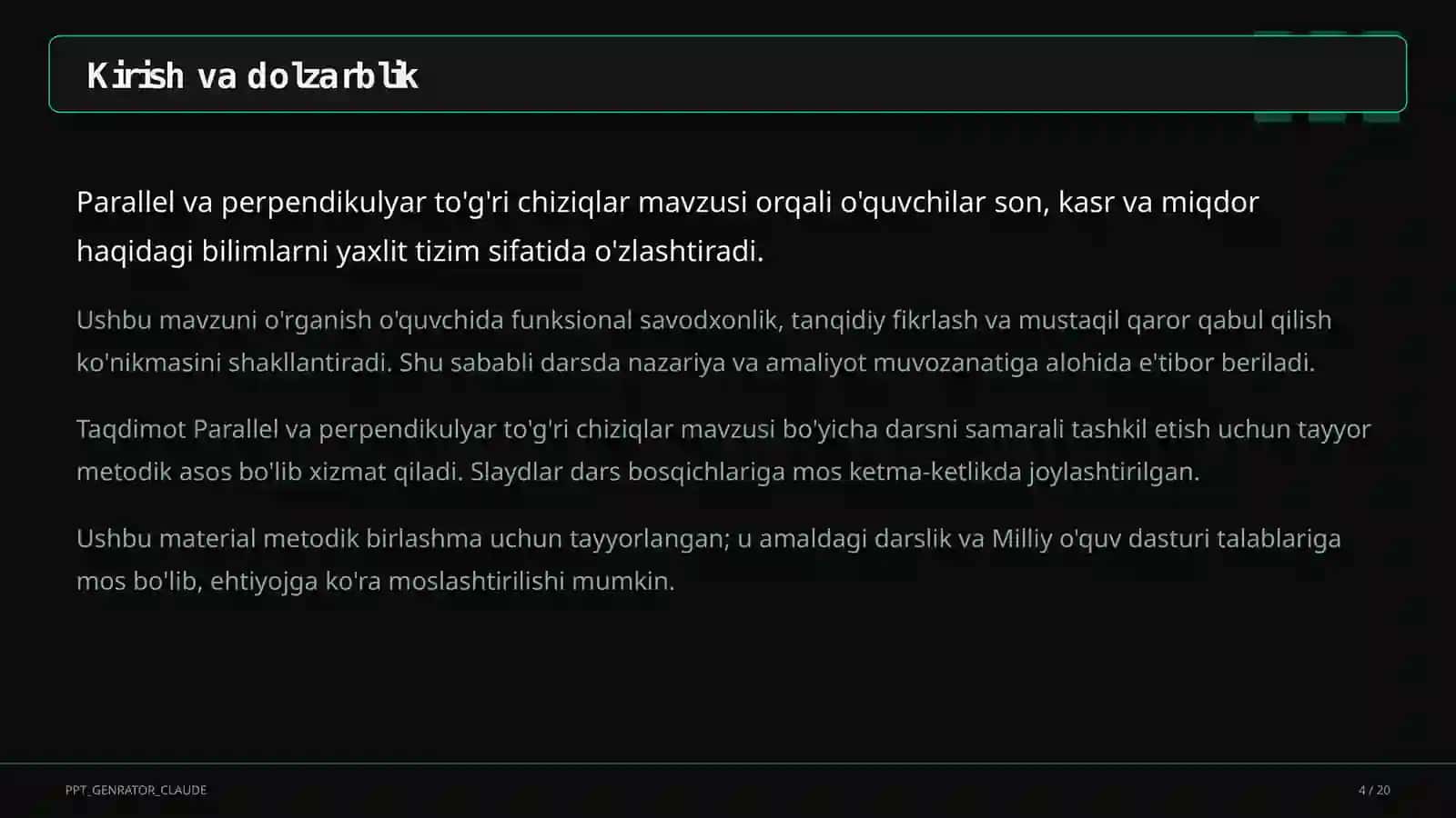 Parallel va perpendikulyar to'g'ri chiziqlar (6-sinf) 4