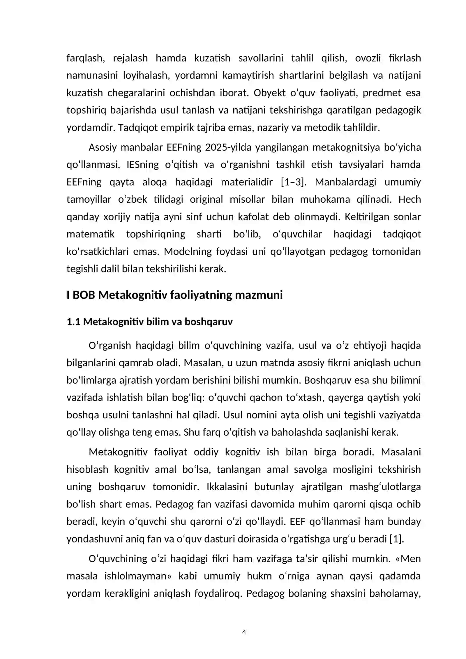 Ta’limda metakognitiv ko‘nikmalarni shakllantirishning metodik asoslari — kurs ishi namunasi 4
