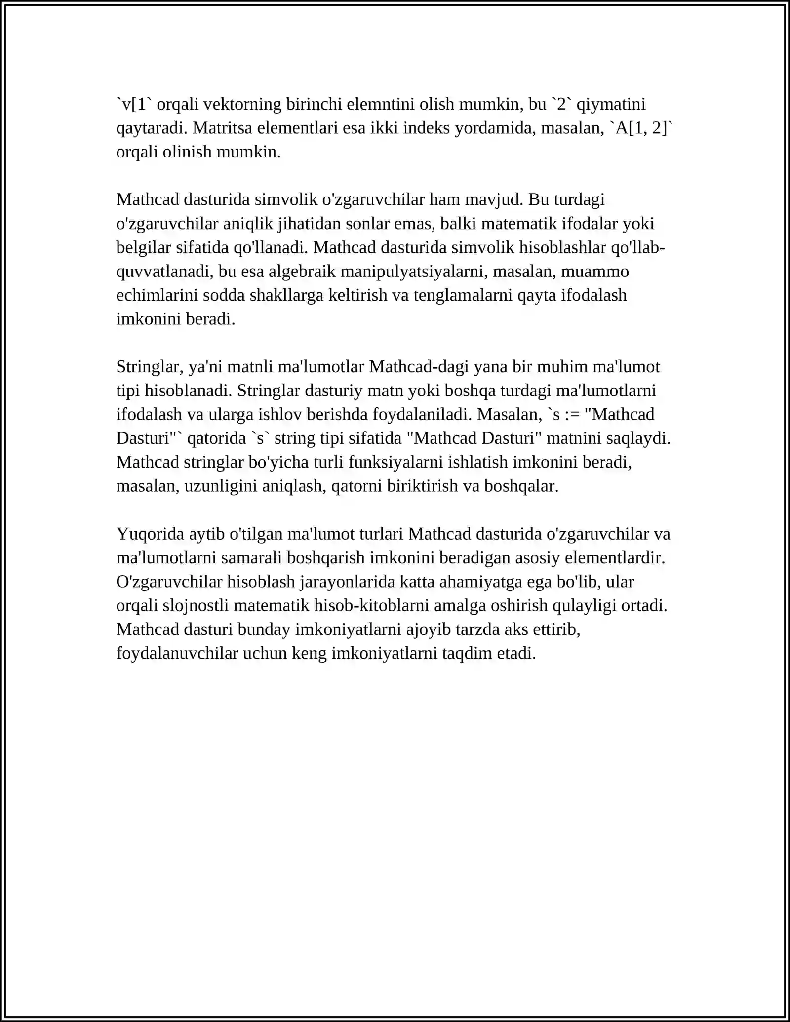 Mathcad Dasturlash Elementlari 4