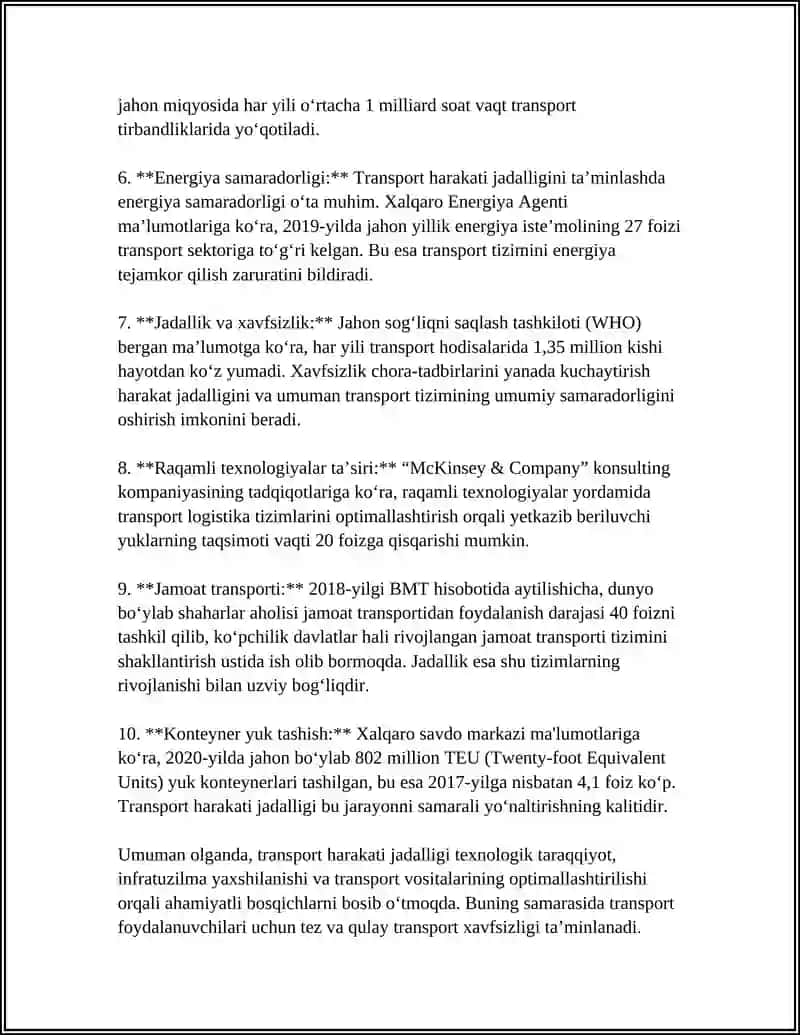 Transport Oqimining Xarakat Jadalligi va Transport Zichlig Ko'rsatkichlarini Aniqlash 4