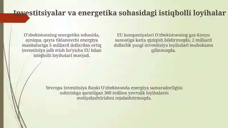 O'zbekistonning Yevropa Ittifoqi mamlakatlari bilan istiqbolli hamkorliklari 4