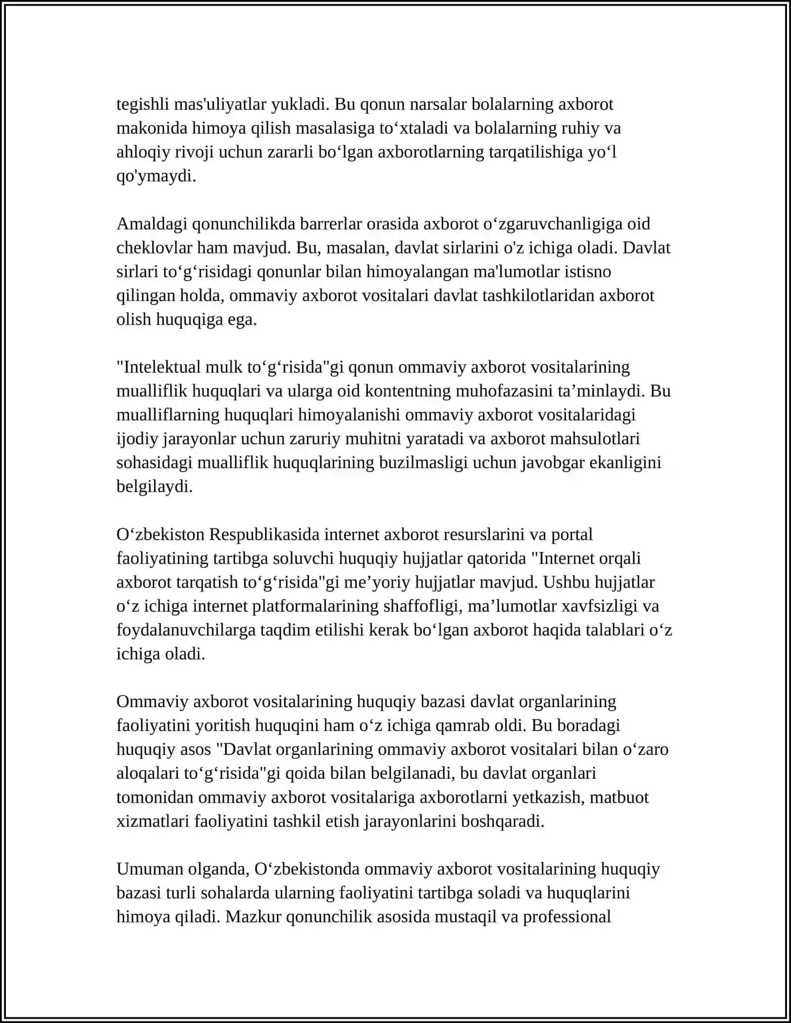 OʻZBEKISTON RESPUBLIKASIDA OMMAVIY AXBOROT VOSITALARINING FAOLIYATI 4