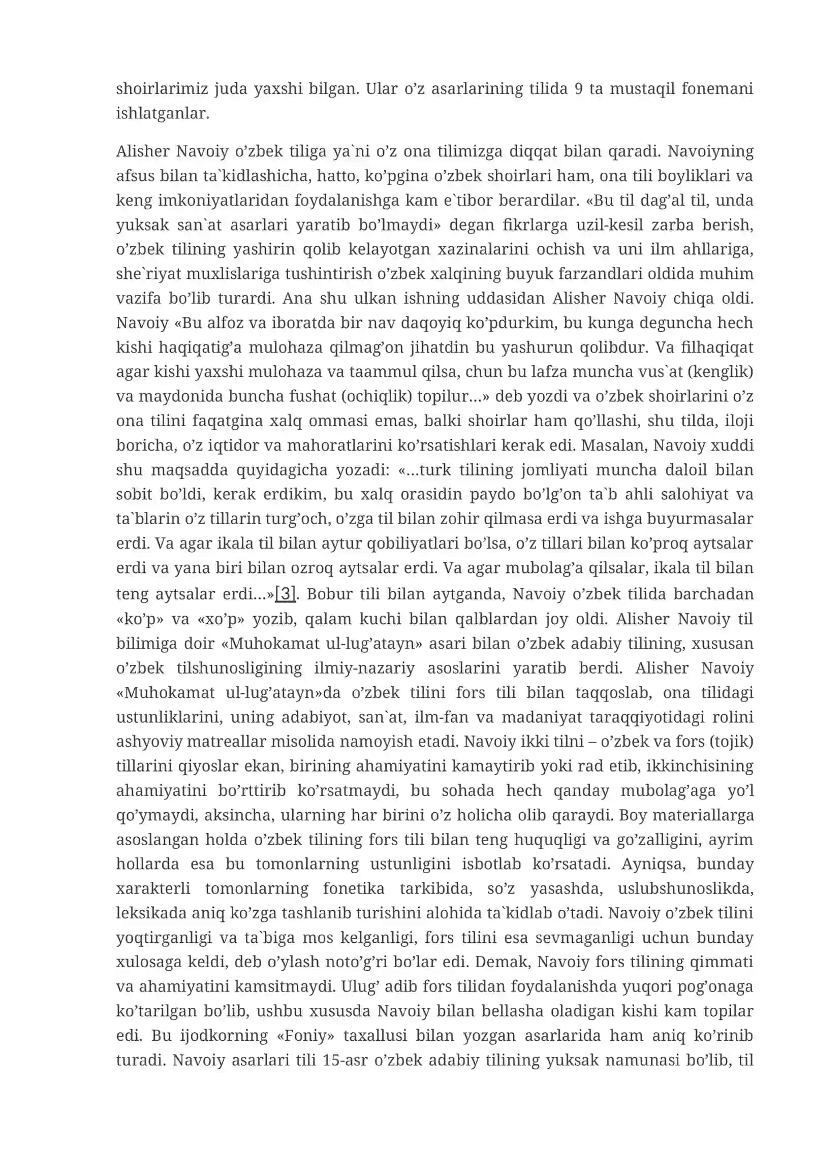 A. Navoiyning o`zbek adabiy tili rivojlanishidagi o`rni 4
