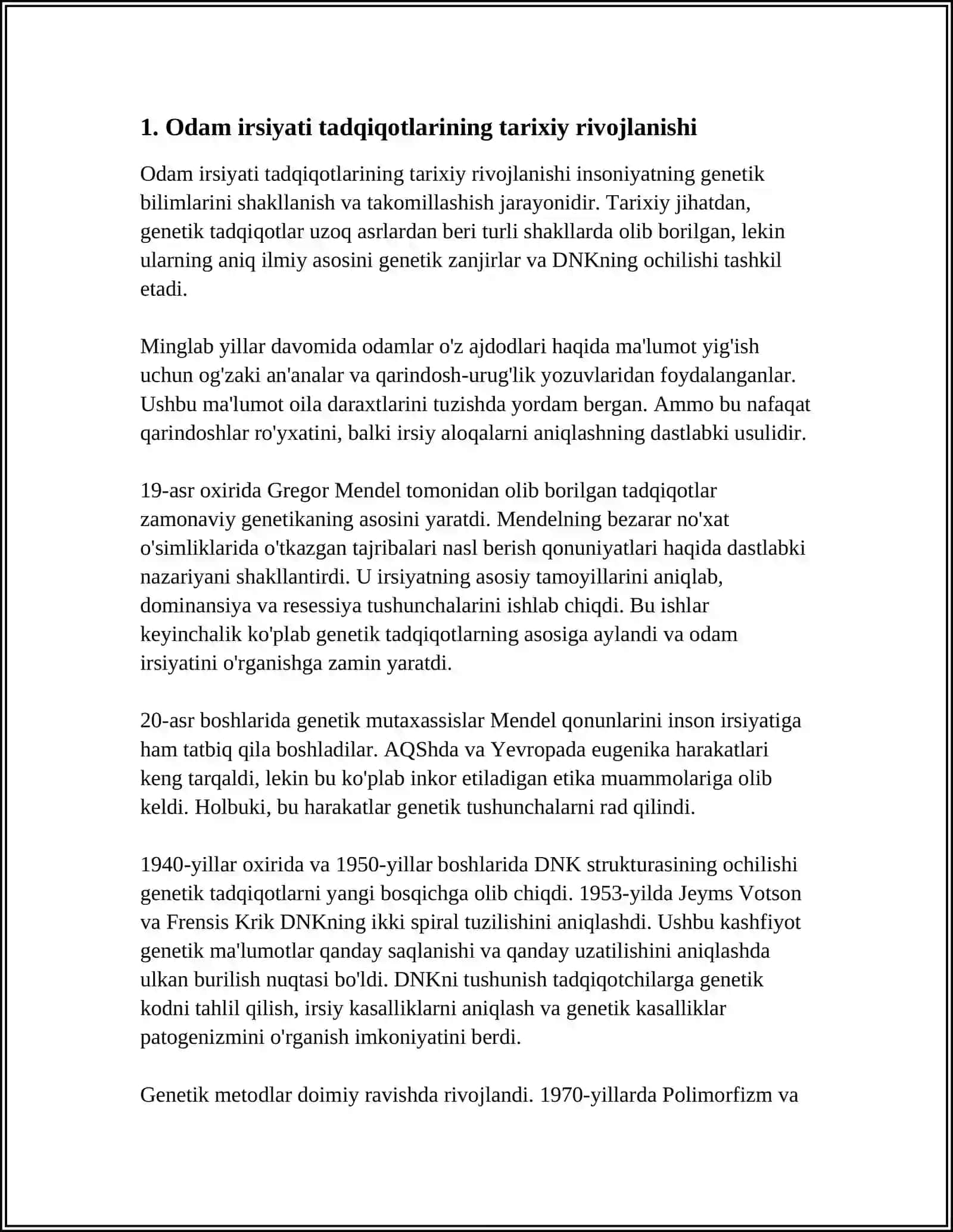 ODAM IRSIYATINI O'RGANISHDAGI ASOSIY USULLAR. GENTALOGIYA USULLARINI O'ZGARISH 4