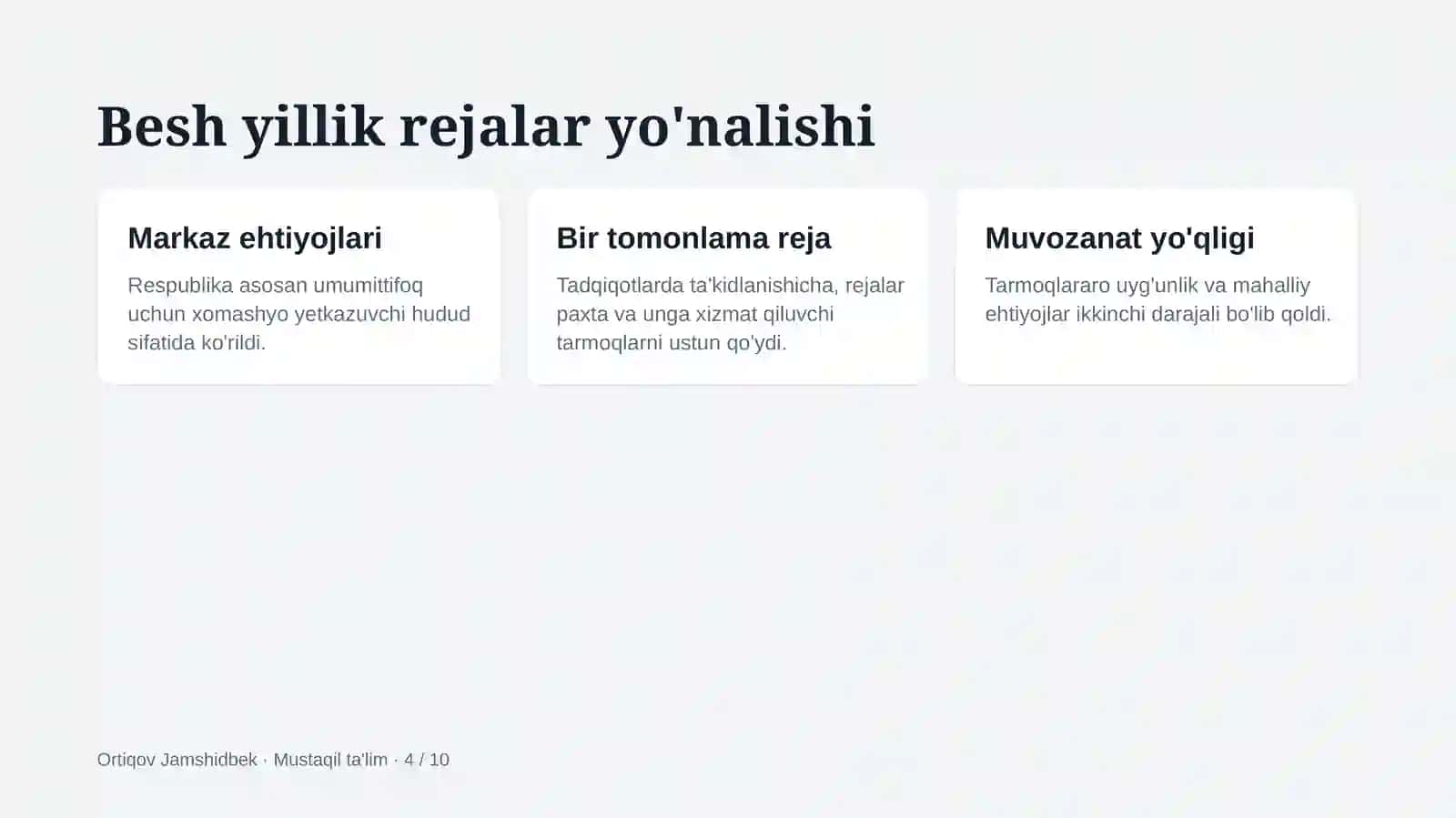 1946–1985-yillarda O'zbekiston sanoatining bir tomonlama rivojlanishi 4
