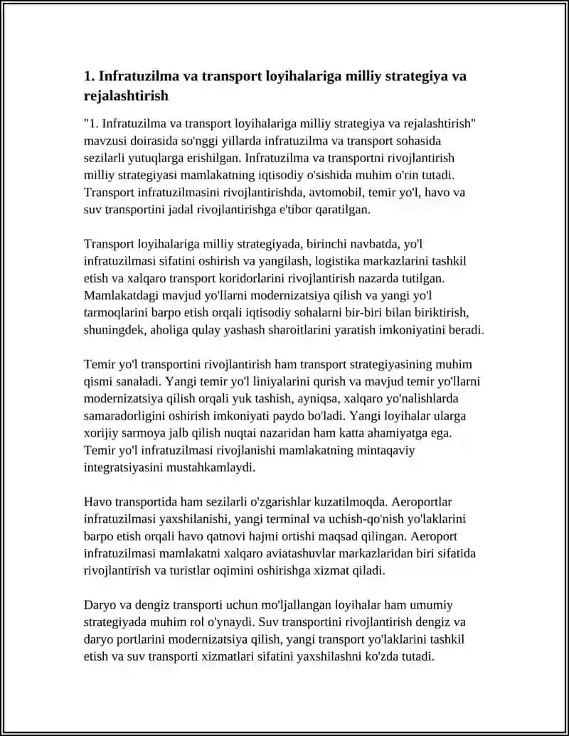 INFRATUZILMANI, TRANSPORT VA KOMMUNIKASIYA QURILISHINI KOMPLEKS VA JADAL RAVISHDA RIVOJLANTIRISH 4