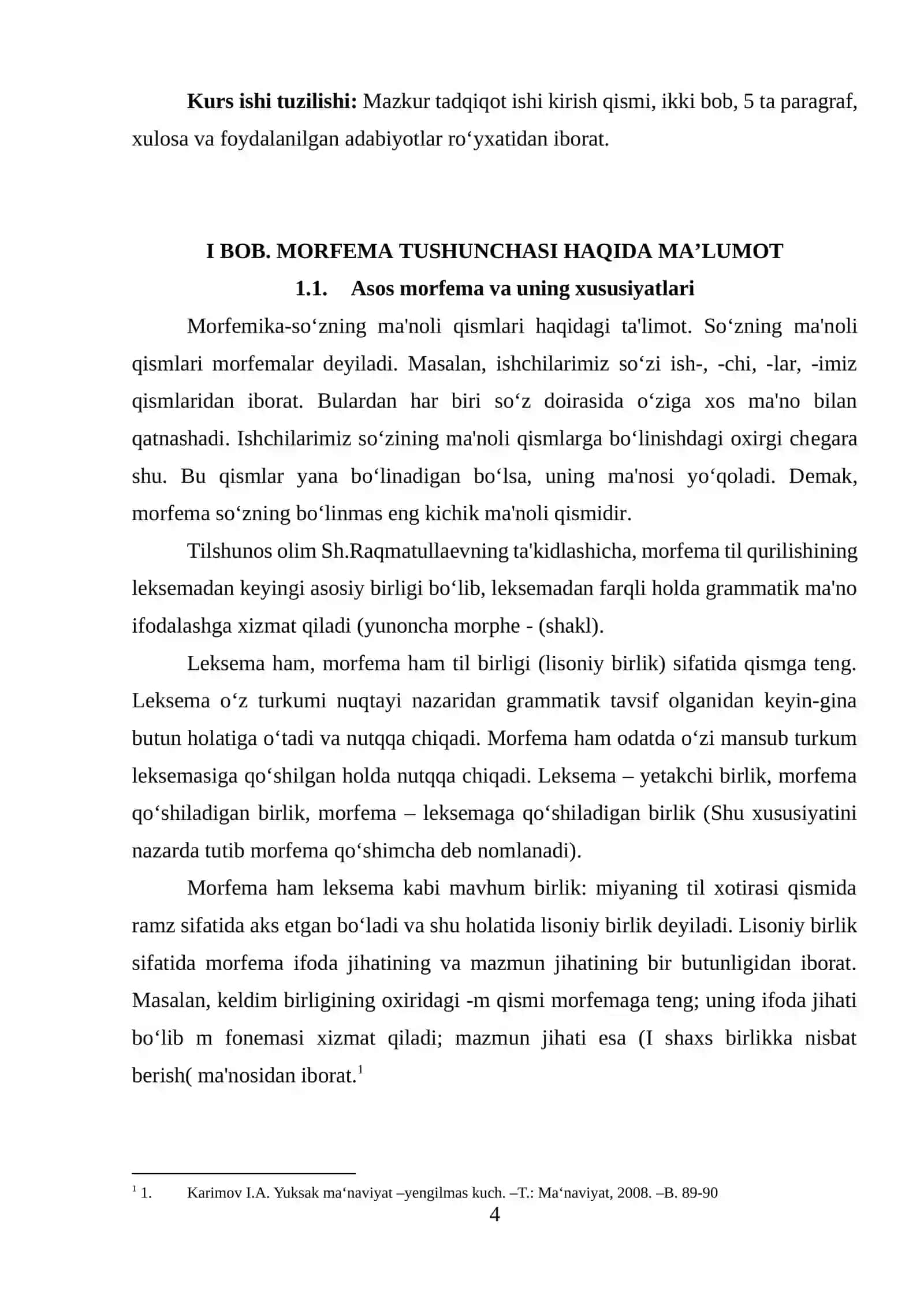 “Morfemaning shakli va ma’no munosabatiga ko‘ra turi tahlili” KURS ISHI 4