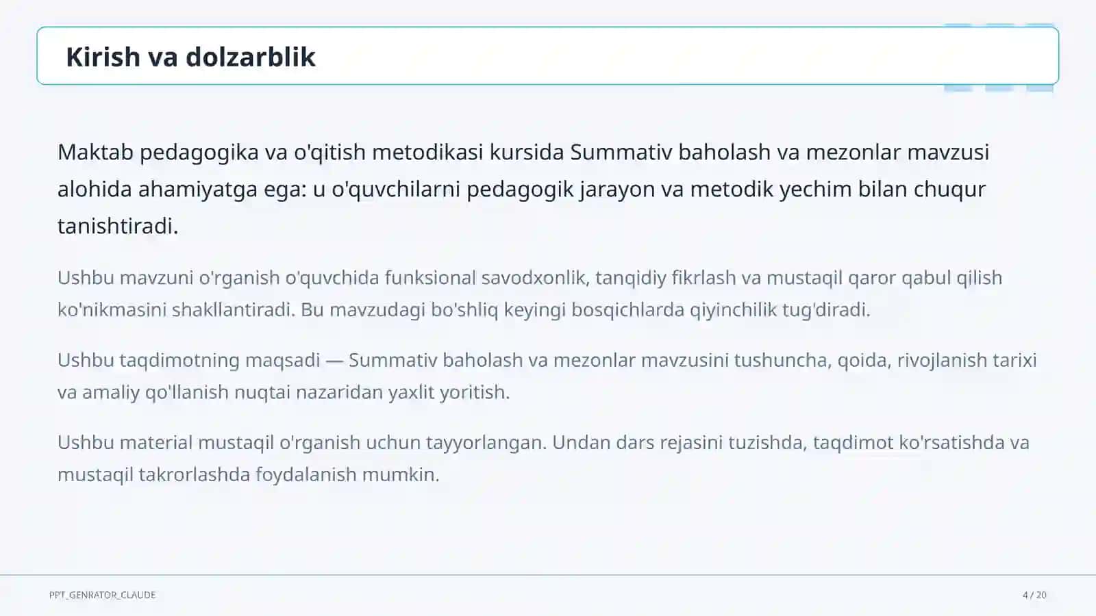 Summativ baholash va mezonlar 3
