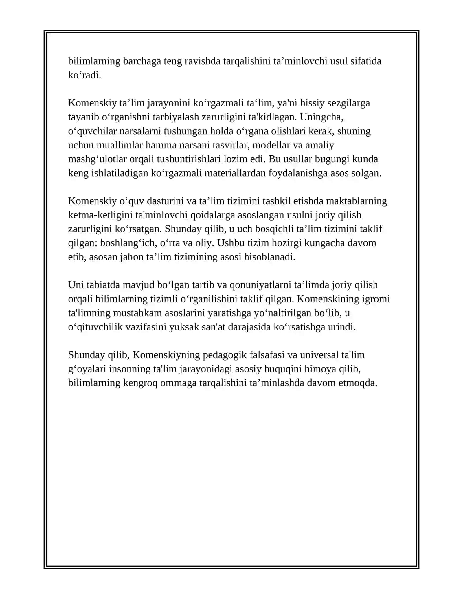 YAN AMOS KOMENSKIYNING PEDAGOGIK GʻOYALARI. LOGANN GENRIX PESTALOTSSINING PEDAGOGIK G'OYALARI 4