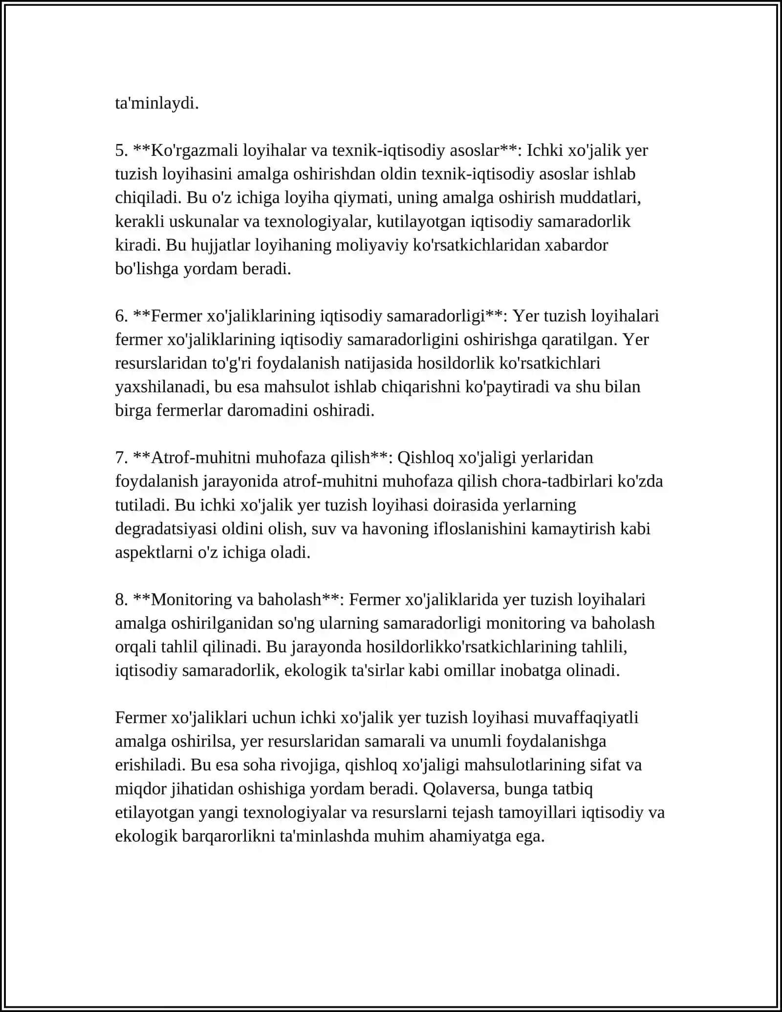 FERMER XO'JALIKLARIDA ICHKI XO'JALIK YER TUZISH LOYIHASI 4