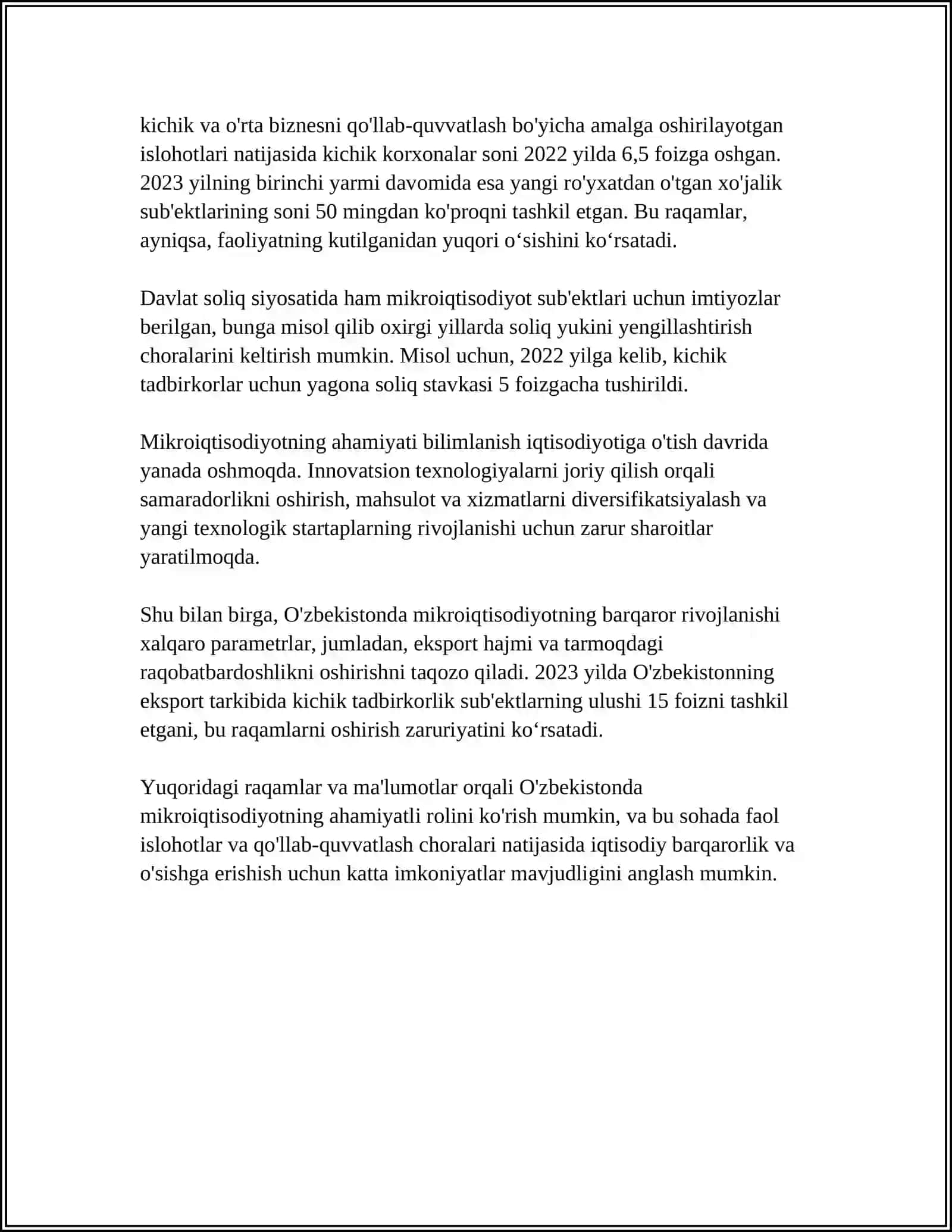 MIKROIQTISODIYOT O’ZBEKISTONDAGI O’RNI 4