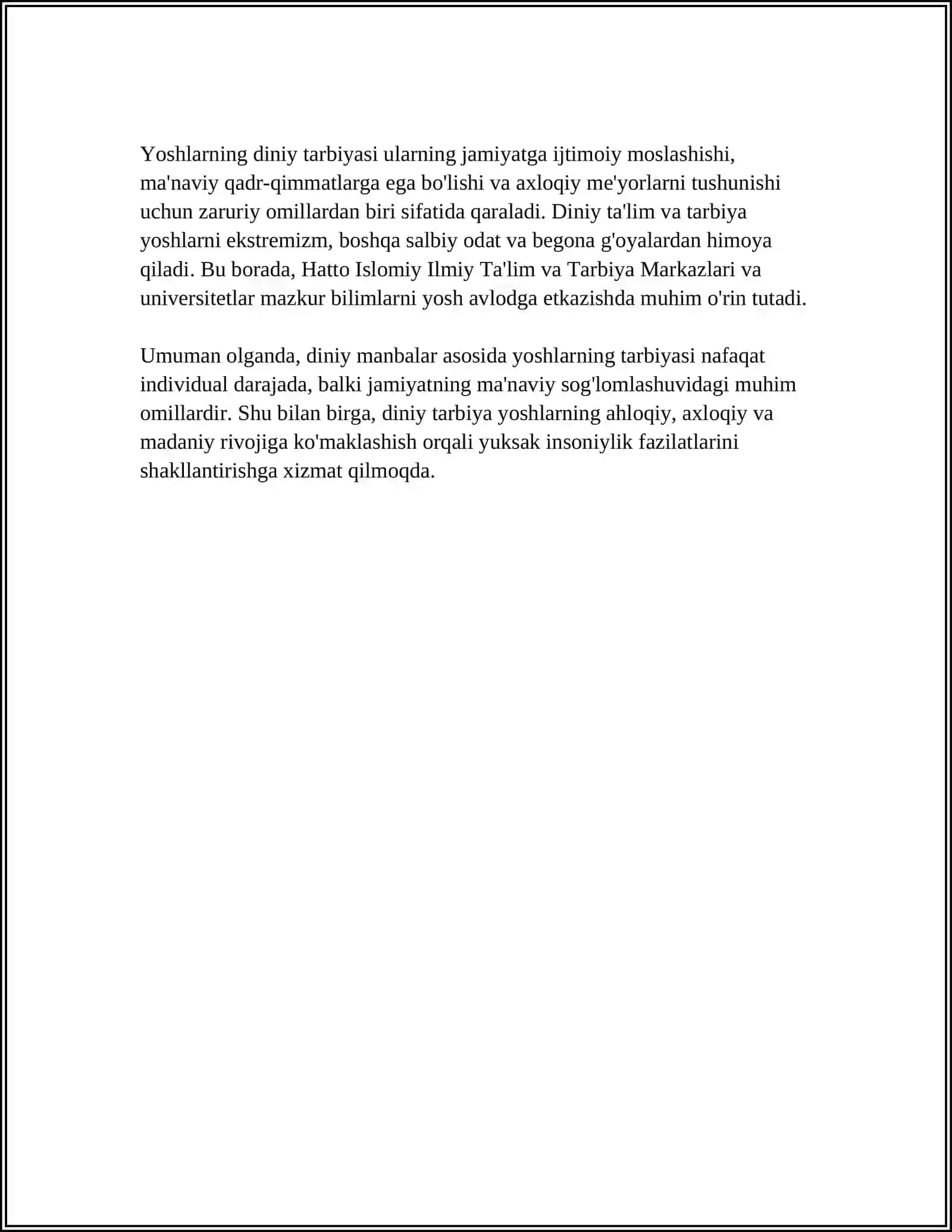 OʻZBEKISTON YOSHLARINING DINIY MANBALARDAGI TARBIYAGA ALOQADOR GʻOYALARINI OʻZGARTIRISHNING AHAMYATI 4