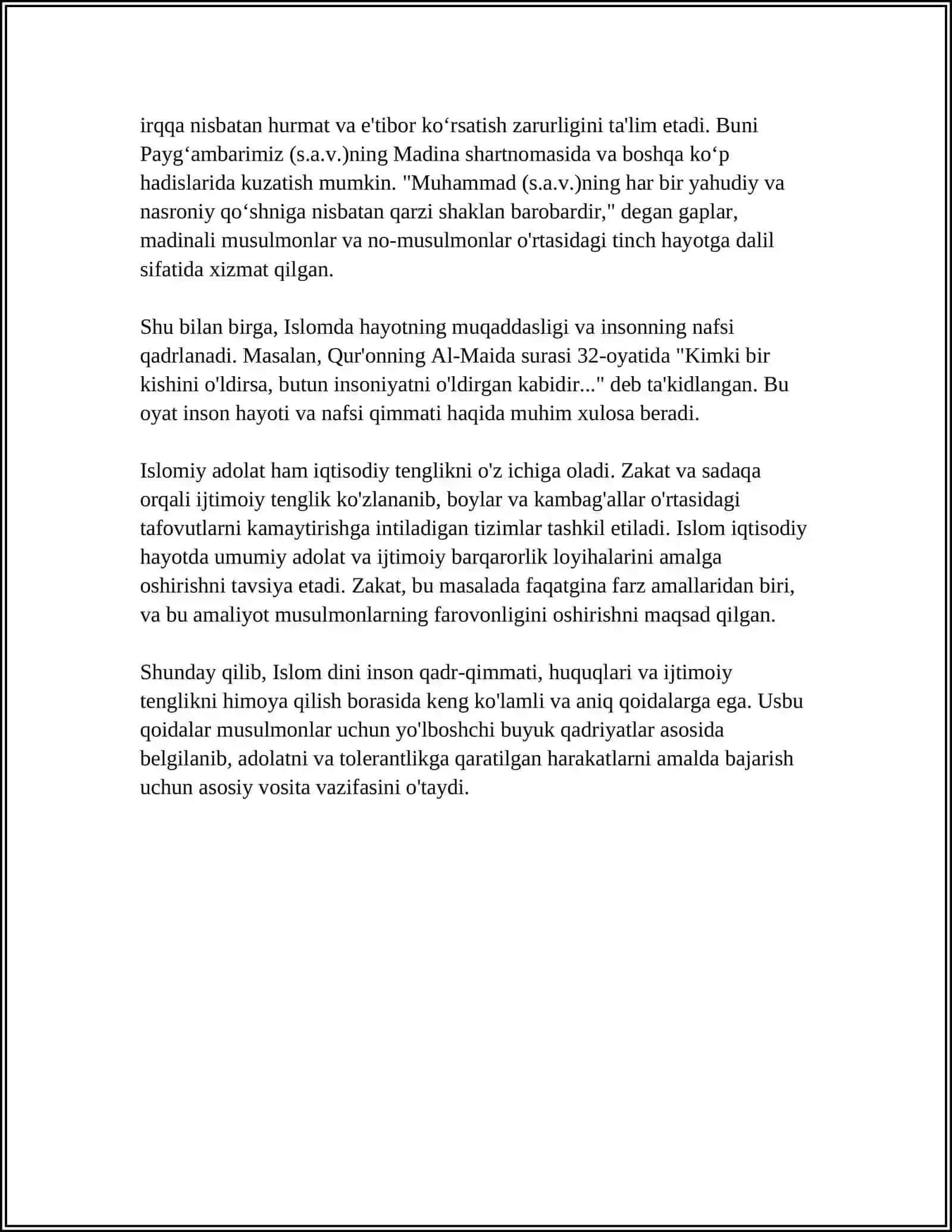 ISLOMDA INSON HUQUQLARI HIMOYASI, IJTIMOIY TENGLIK, ADOLAT VA TOLERANTLIK 4