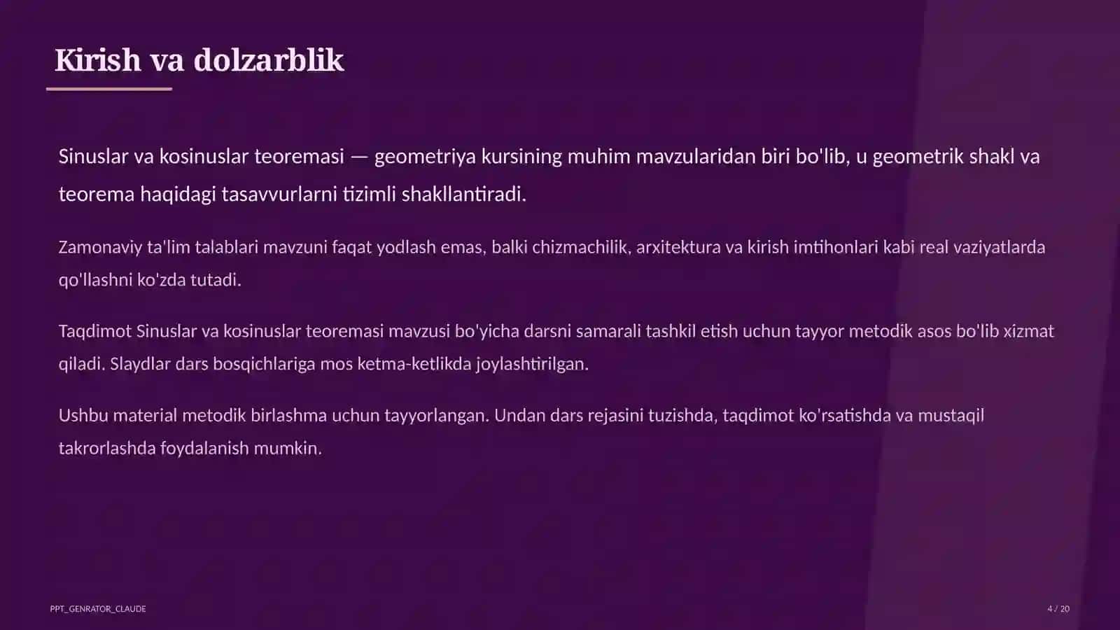 Sinuslar va kosinuslar teoremasi (9-sinf) 4