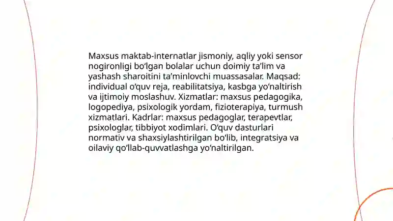 Oʻzbekistonda alohida taʼlimga ehtiyoji boʻlgan bolalar uchun tashkil etilgan taʼlim turlari 4