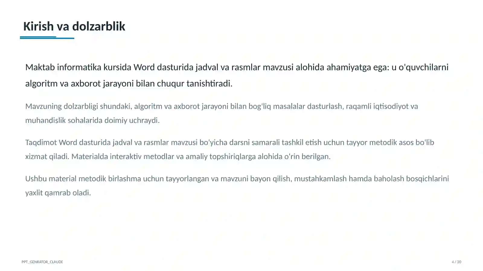 Word dasturida jadval va rasmlar (6-sinf) 1