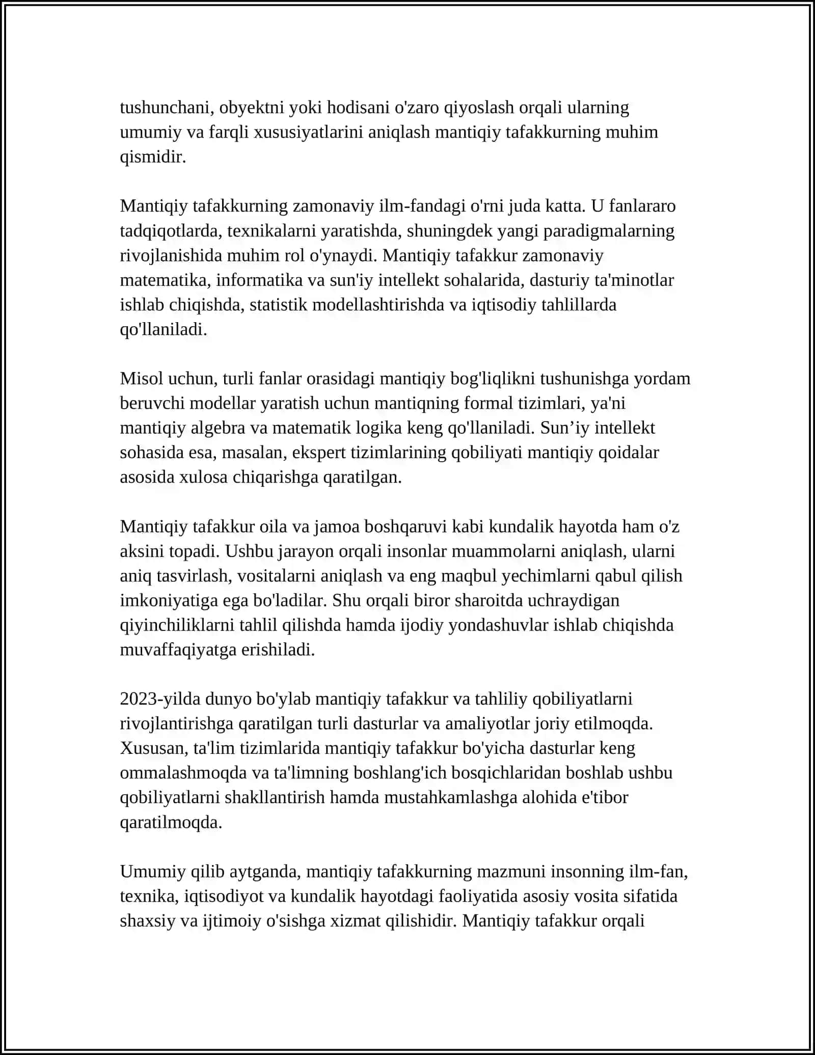 MUSTAQIL ISH Mavzu: TAFAKKURNING MANTIQIY SHAKLLARI VA QONUNLARI 4