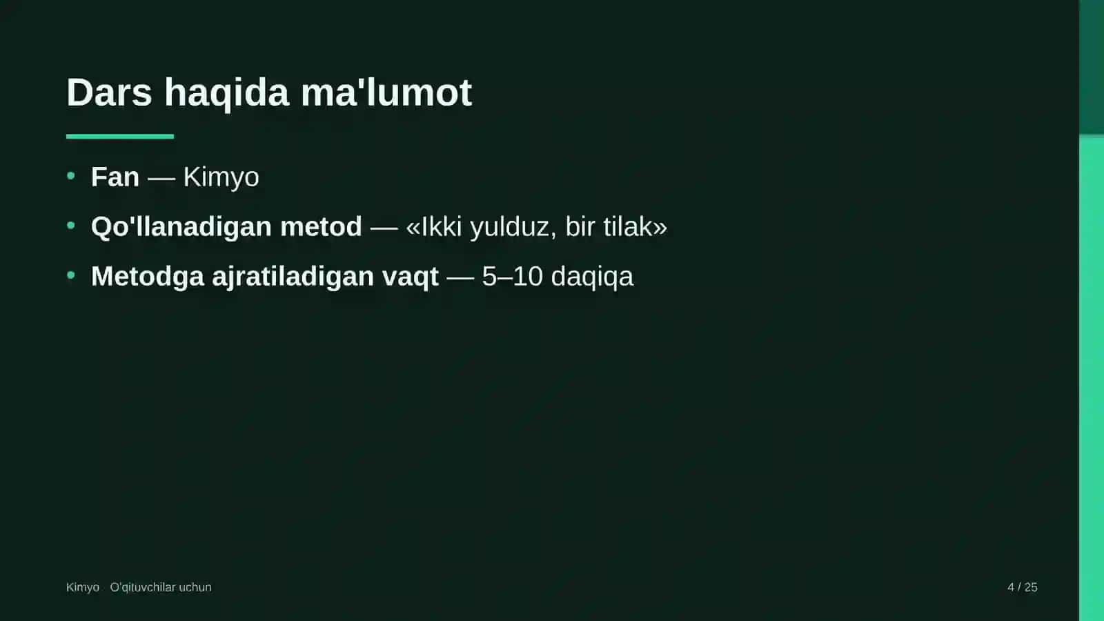 kimyo darslarida ikki yulduz bir tilak metodidan foydalanish 1391 4