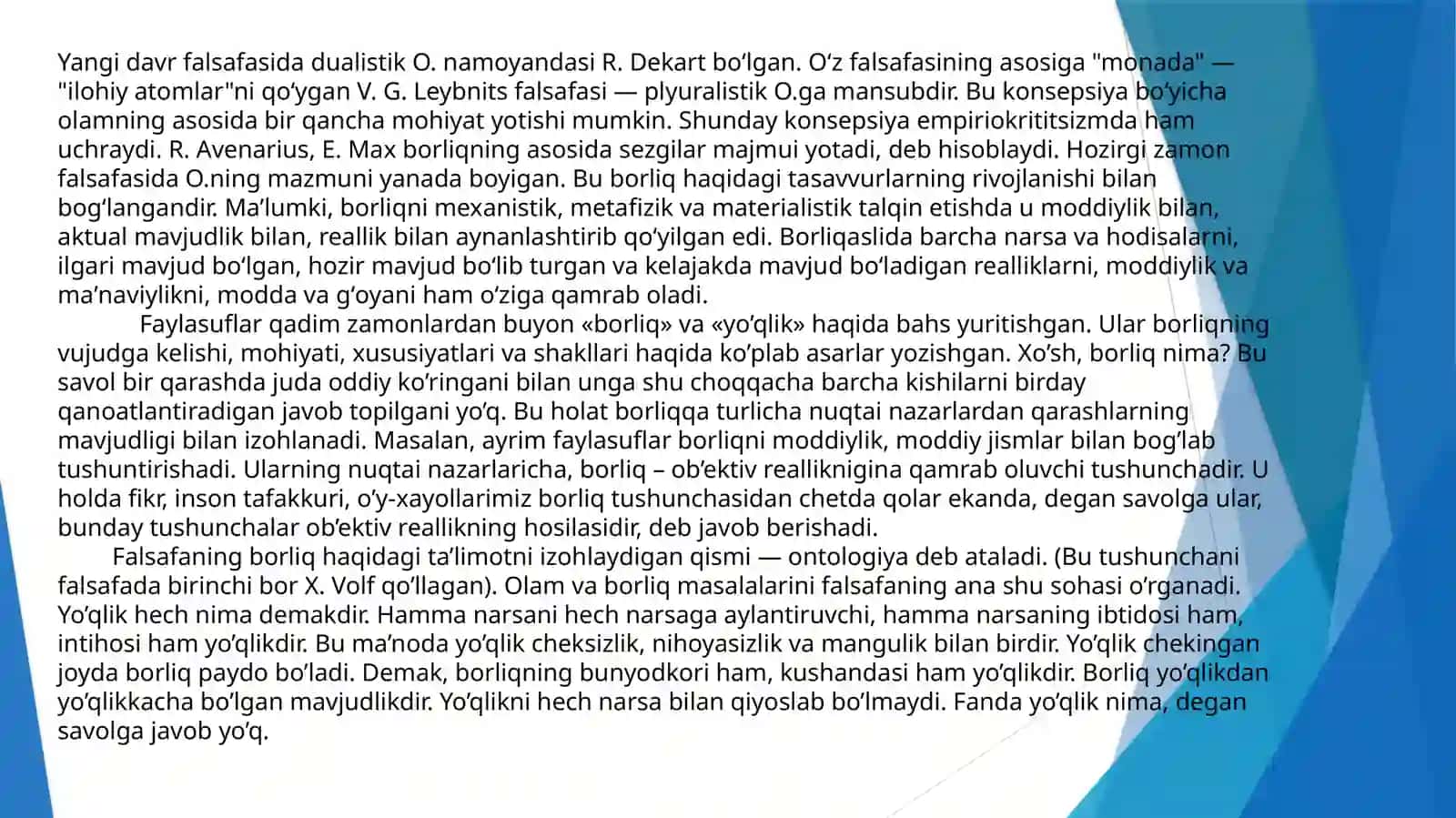 Ontologiyaning yo'nalishlari va mohiyatibo'yicha es setayyorlash 4
