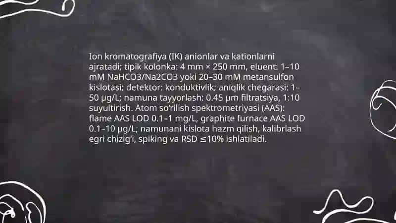 Tuproq va suvning ifloslanishida ion bog‘lanishli birikmalarni aniqlab ulardan tozalash usullarini ishlab chiqish 4