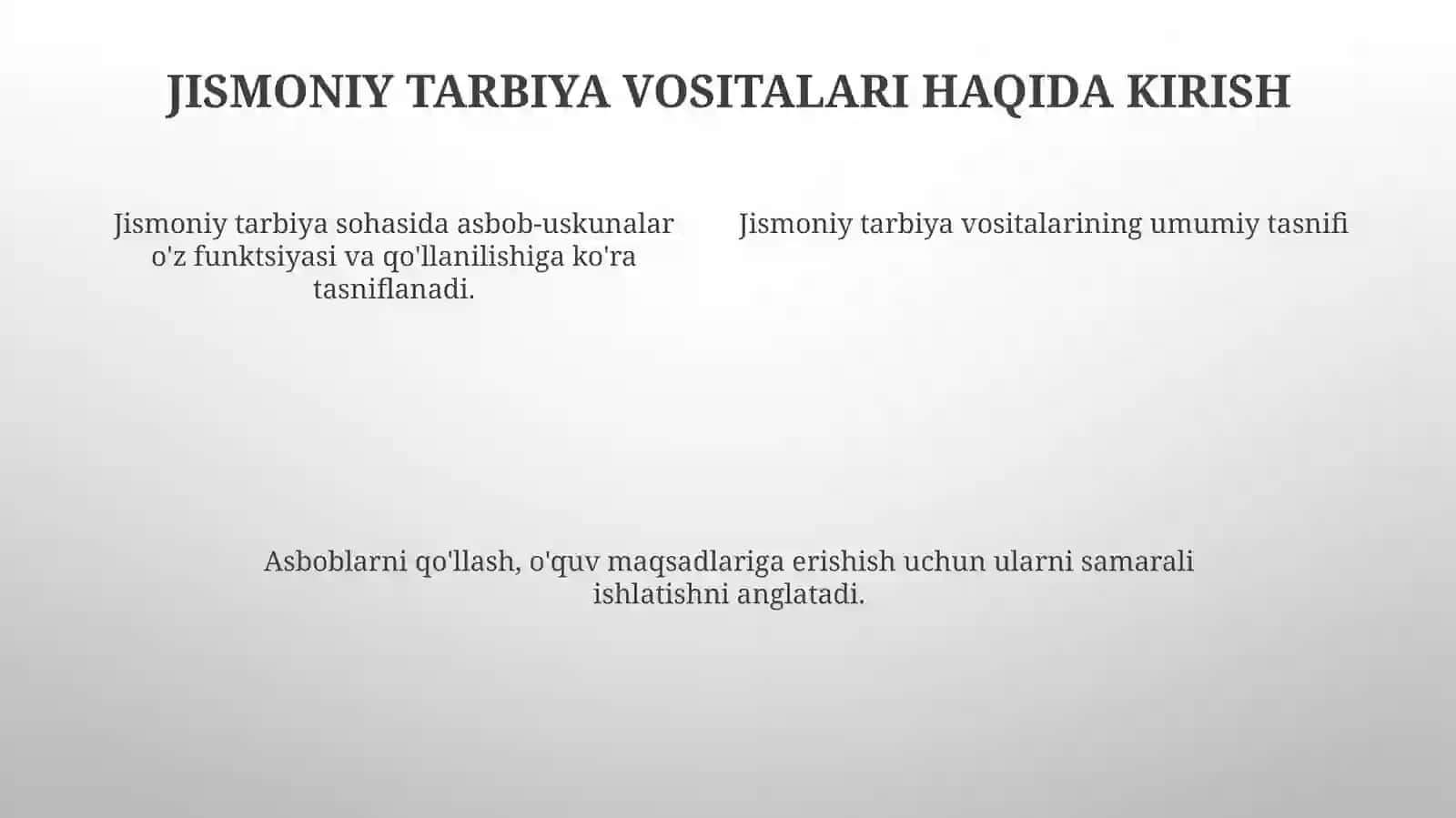 Jismoniy tarbiya vositalarining umumiy tasnifi va ularni amalga oshirish.17 bet 4
