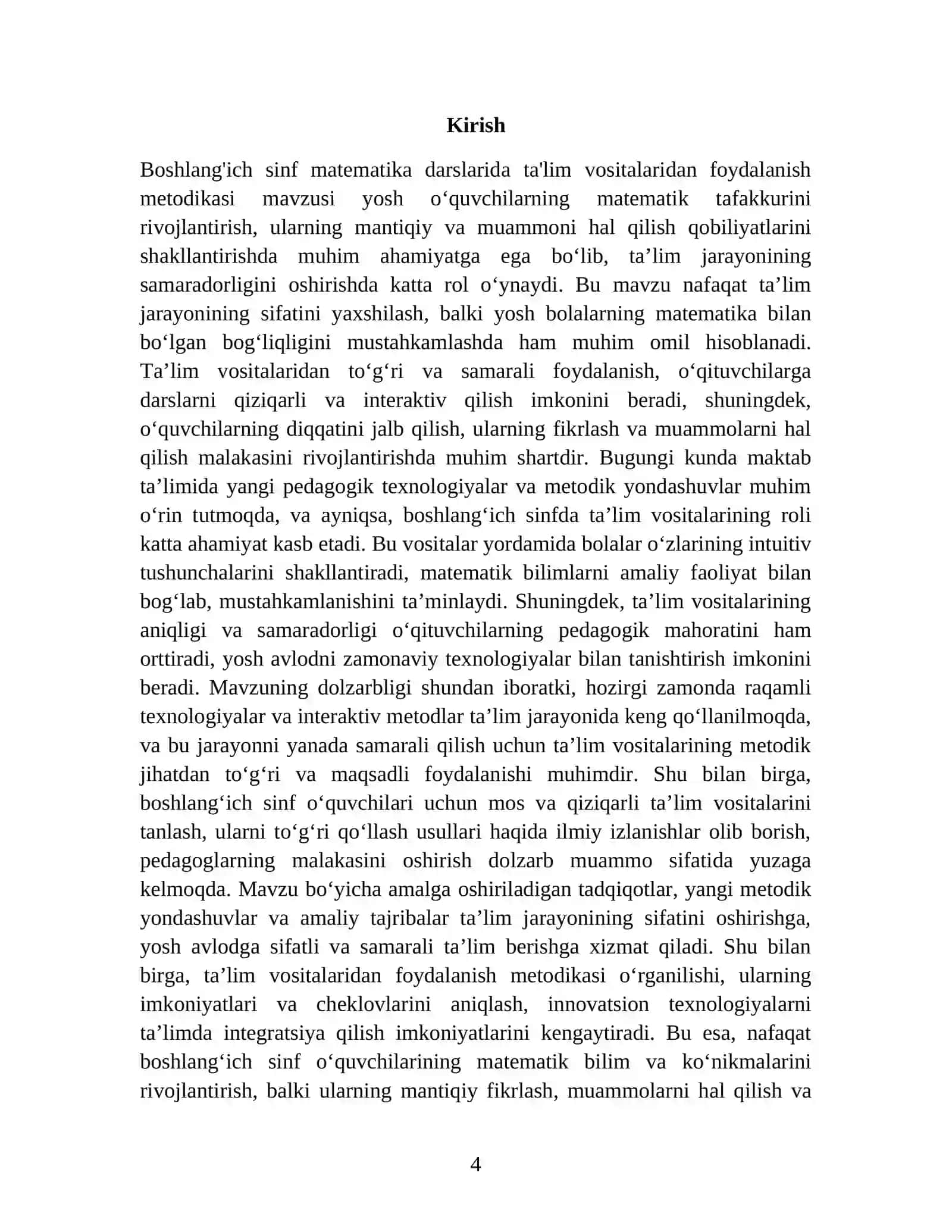 Boshlang'ich sinf matematika darslarida ta'lim vositalaridan foydalanish metodikasi 4