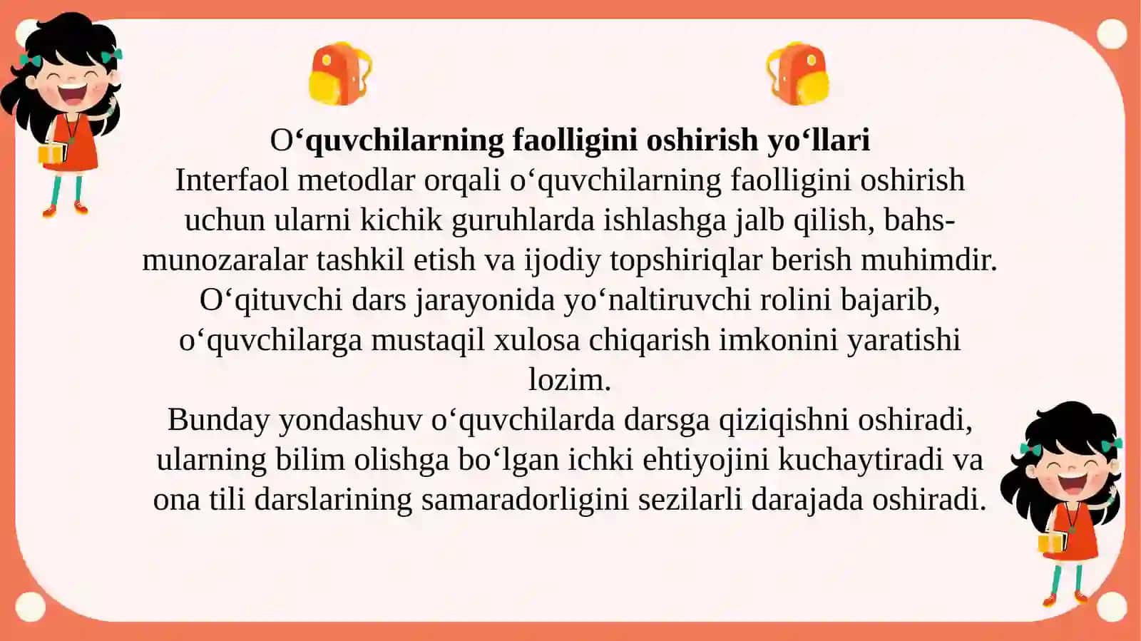 Pedagogikamaliyot jarayonida qo‘llanilgan metodlar va ularning samaradorligini tahlil qilish 4