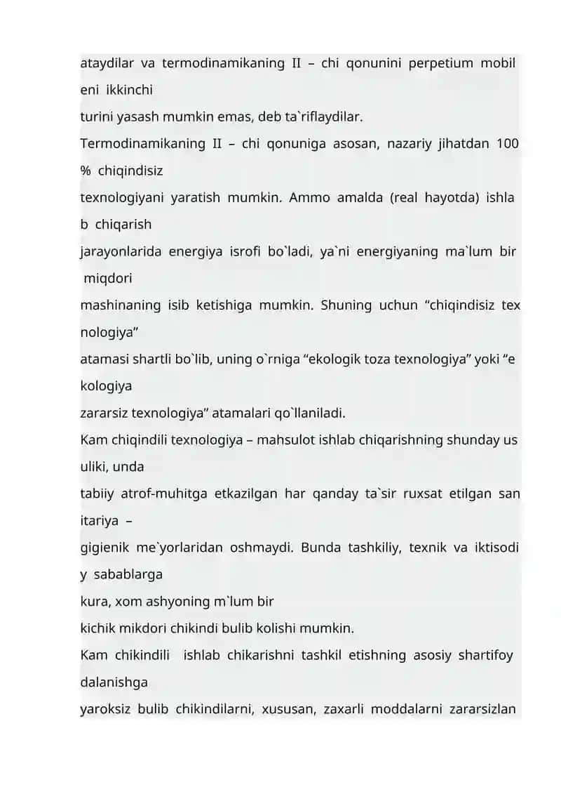 Chiqindisiz va kam chiqindili texnologiya. Sanoat tarmoqlaridagi ekologik muammolari. 4