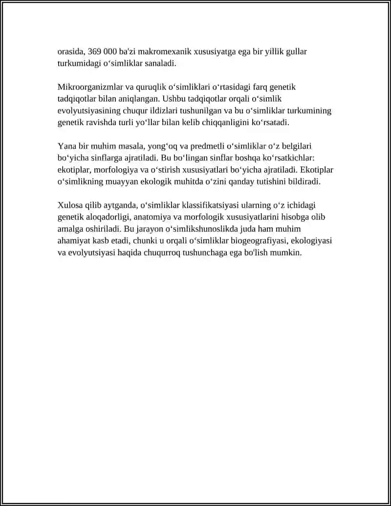 Oʻsimlik Turkumlari va Ularning Tabiiy Joylashishlarini Maʼlumot Orqali Yoritish va Xaritada Belgilash 4