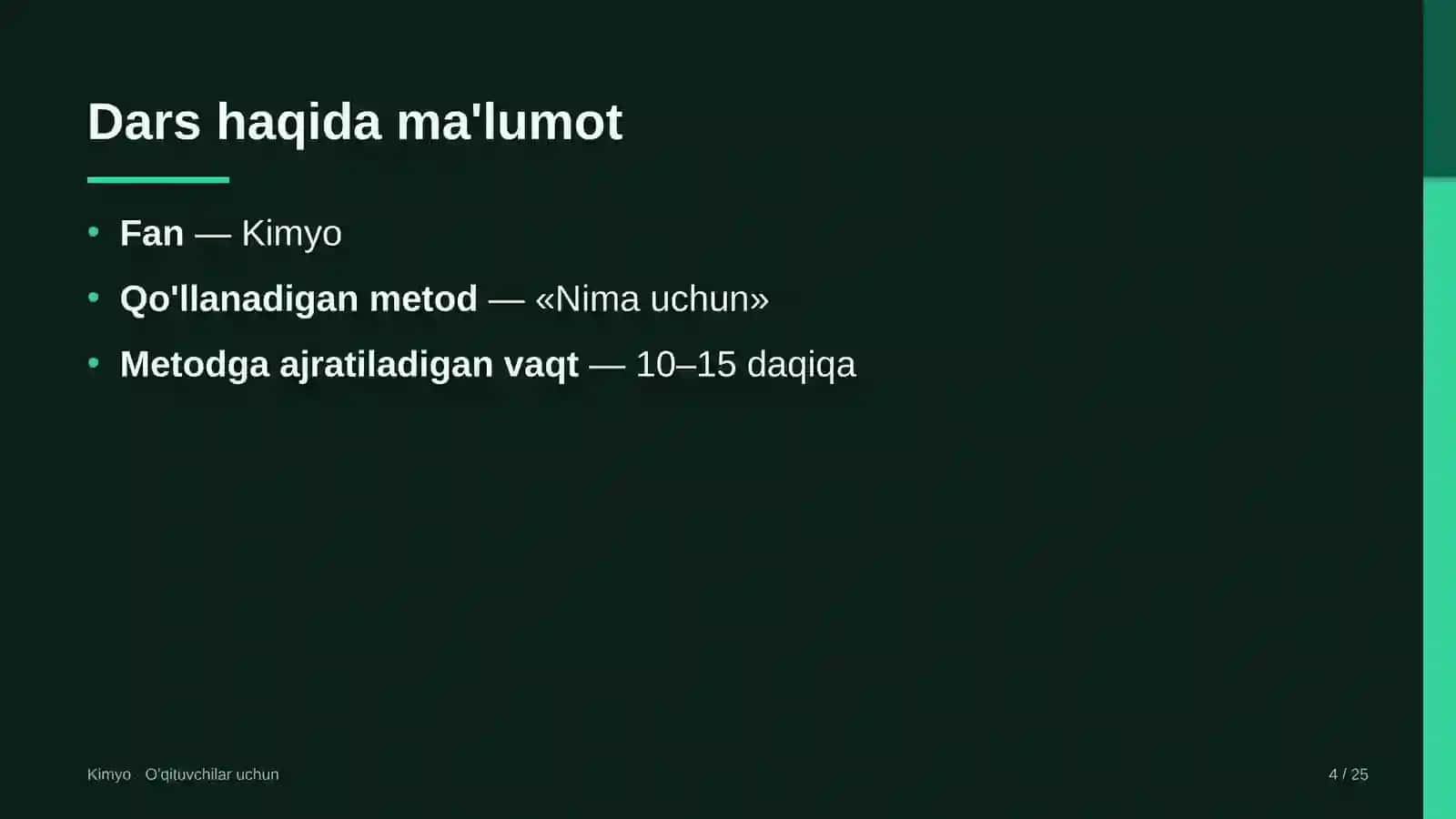 kimyo darslarida nima uchun metodidan foydalanish 2054 4