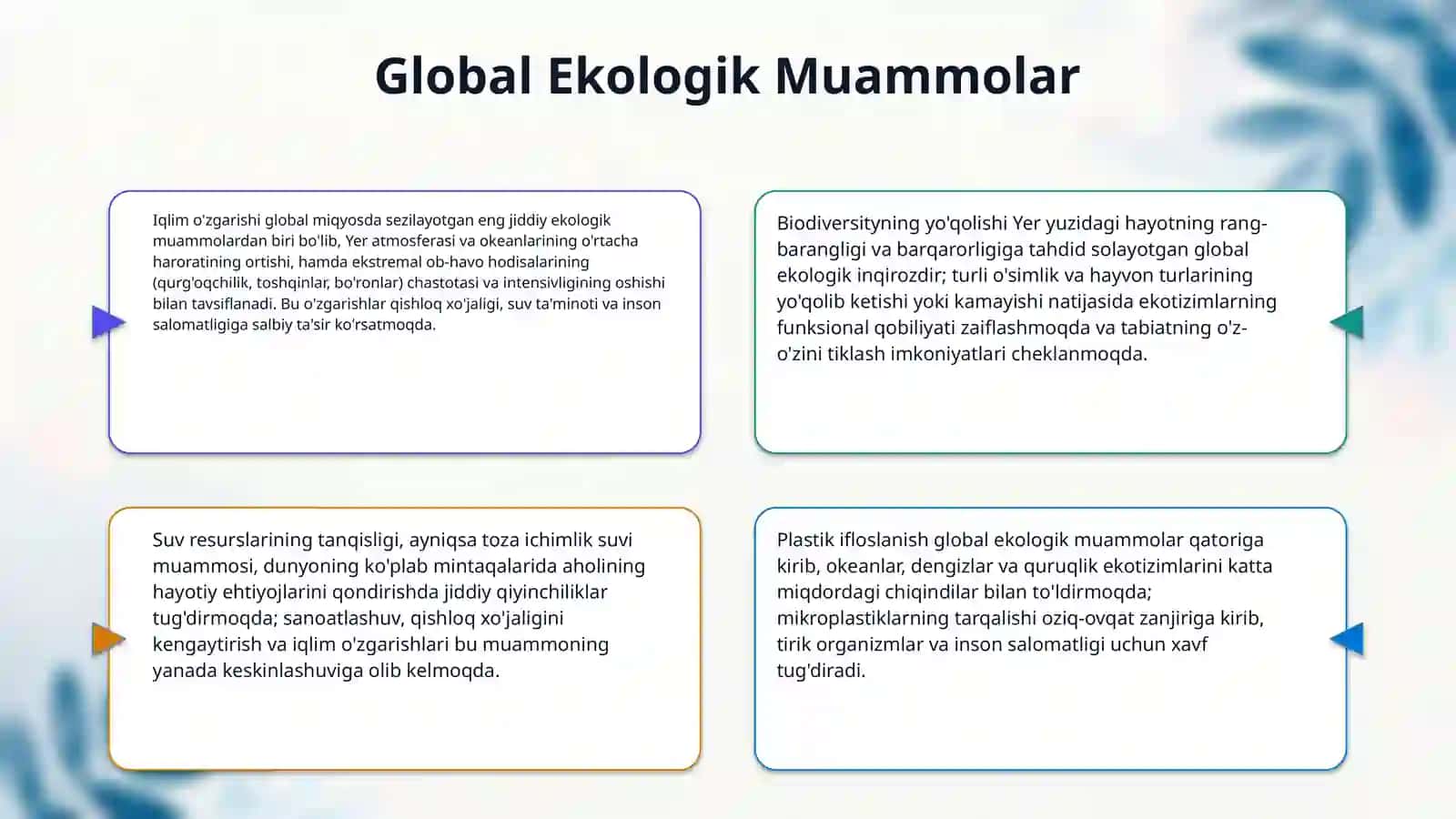 Ekologik muammolar va ekologik ong shakllanishi 4
