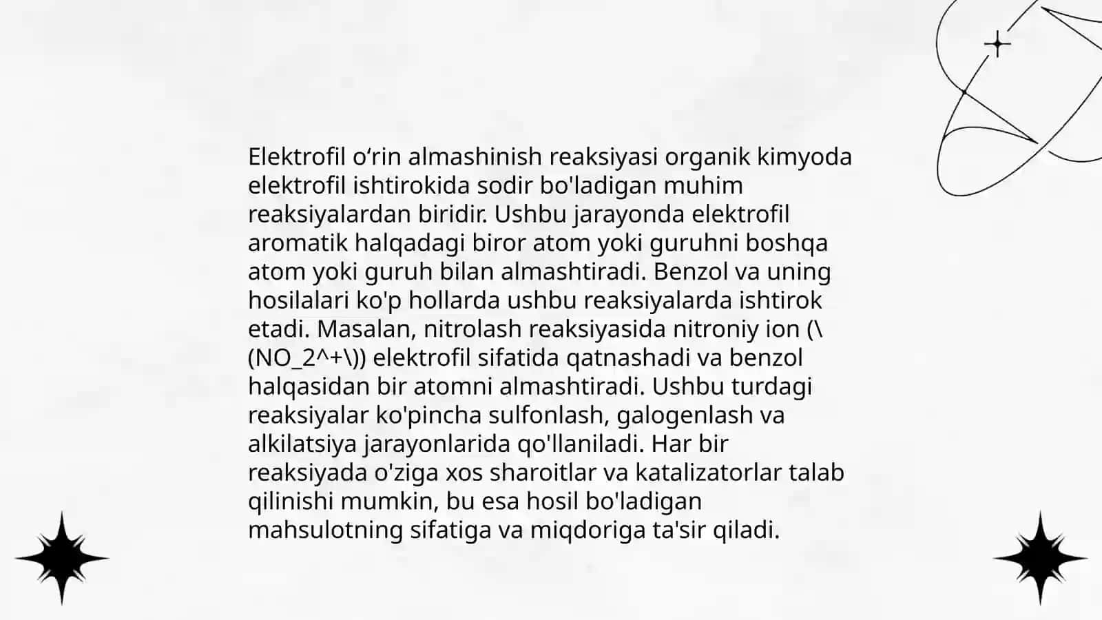 Aromatik qatordagi elektrofil oʻrin almashinish reaksiyalari. Alkillash va atsillash 4