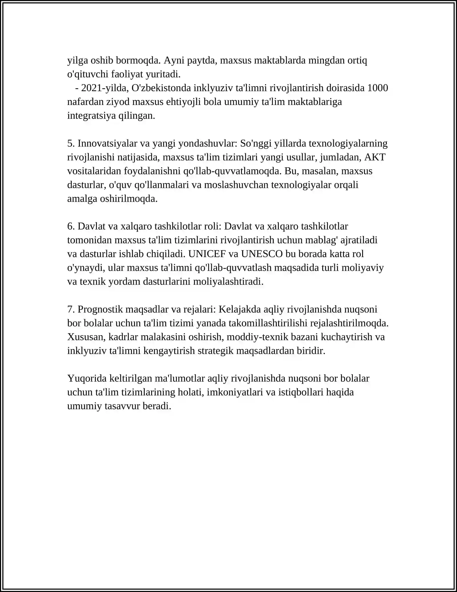 Aqliy rivojlanishda nuqsoni bor bolalar uchun ta'lim tizimlari 4