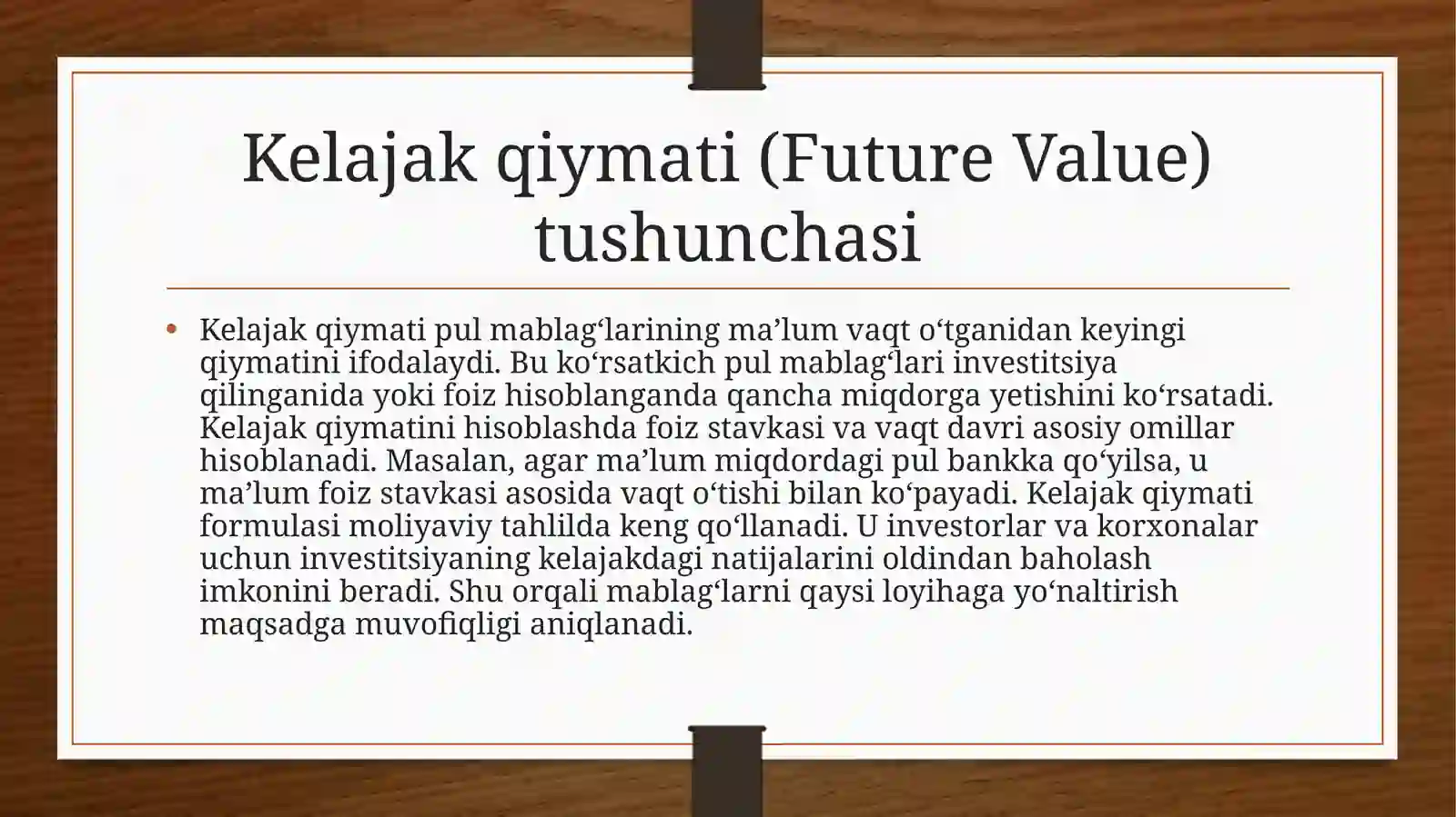 Pulmablag’larining vaqtboyicha qiymati kontseptiyasi 4
