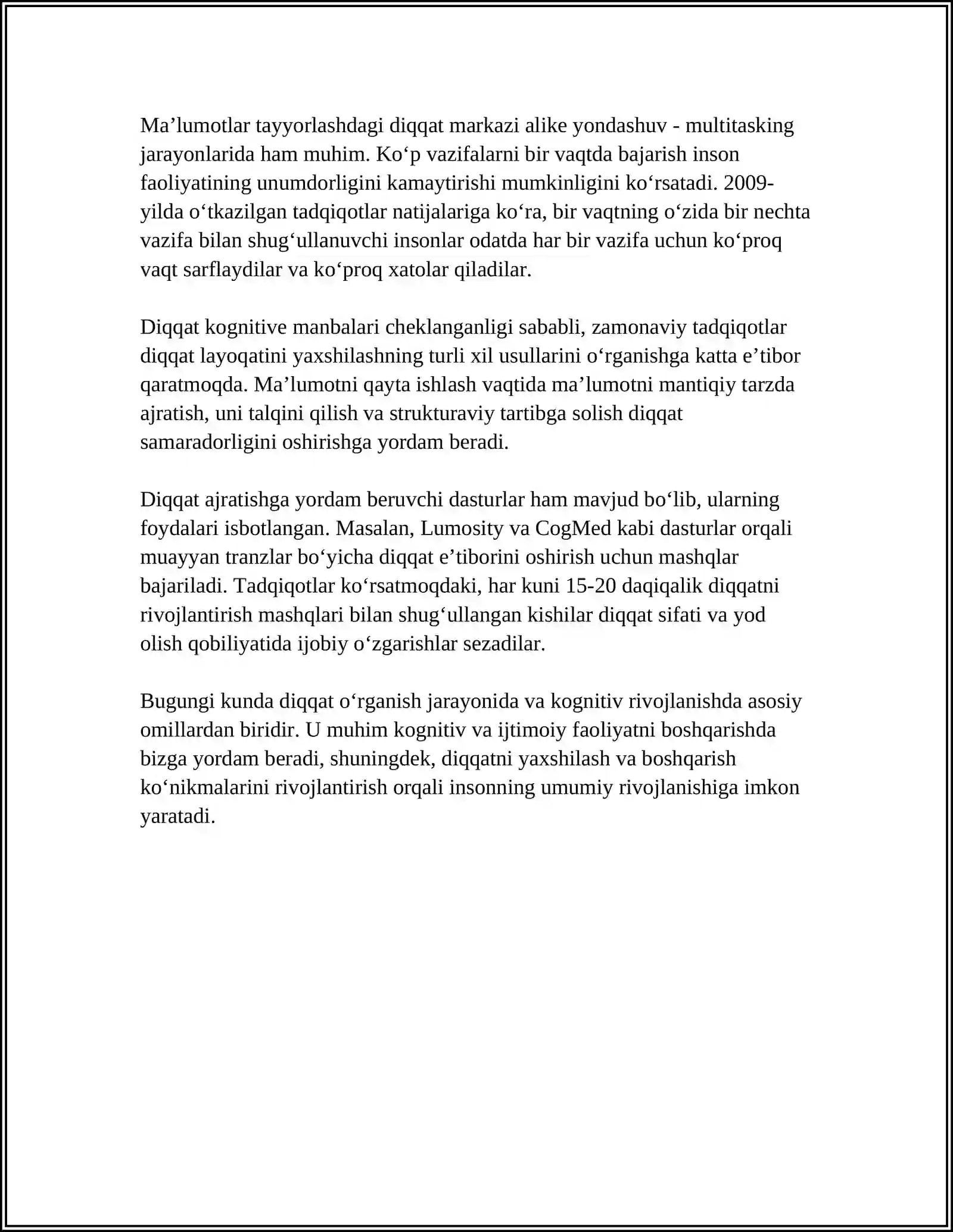 MAVZU: PSIXOLOGIYADAN DIQQAT MAVZUSI 4