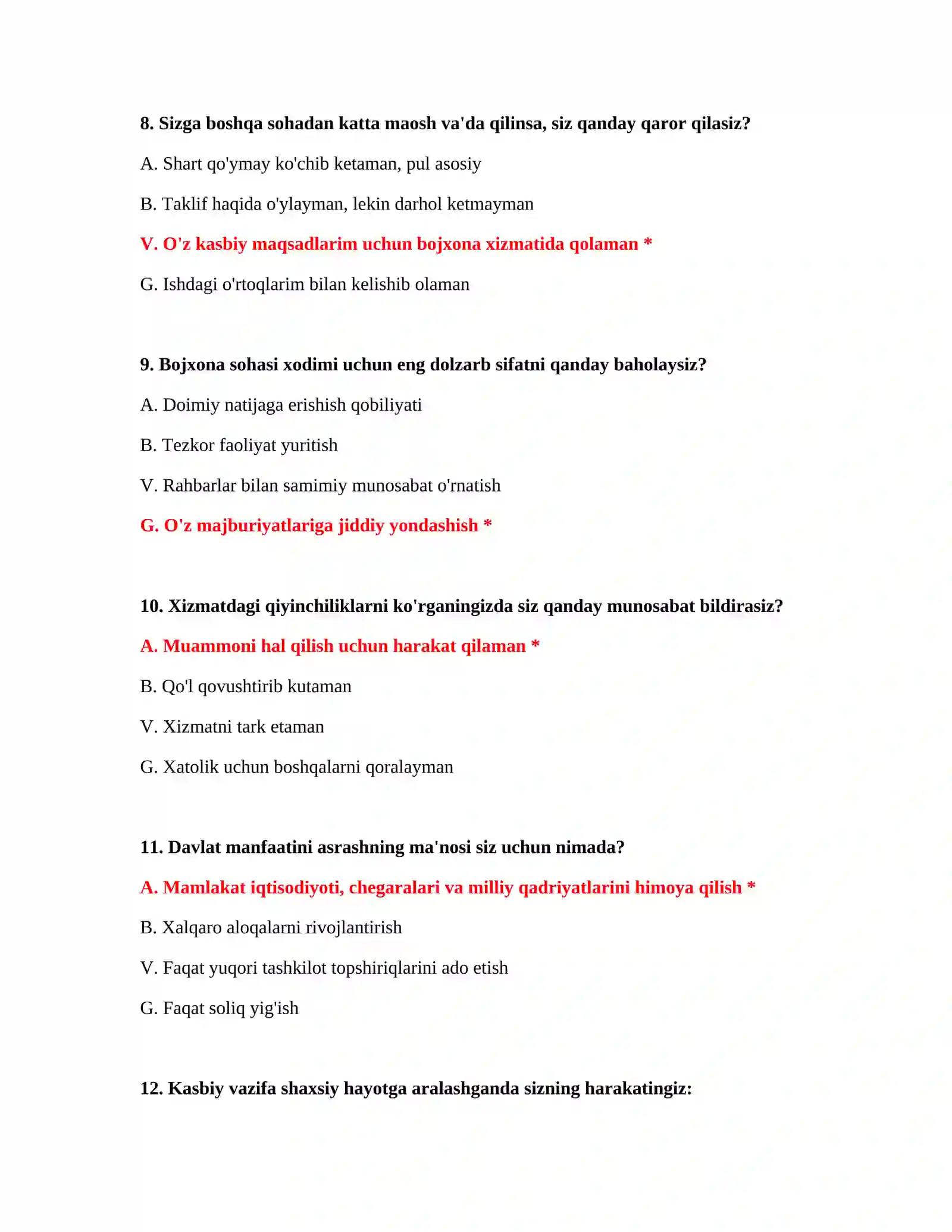 Bojxona qonunchiligi 100 ta test 4
