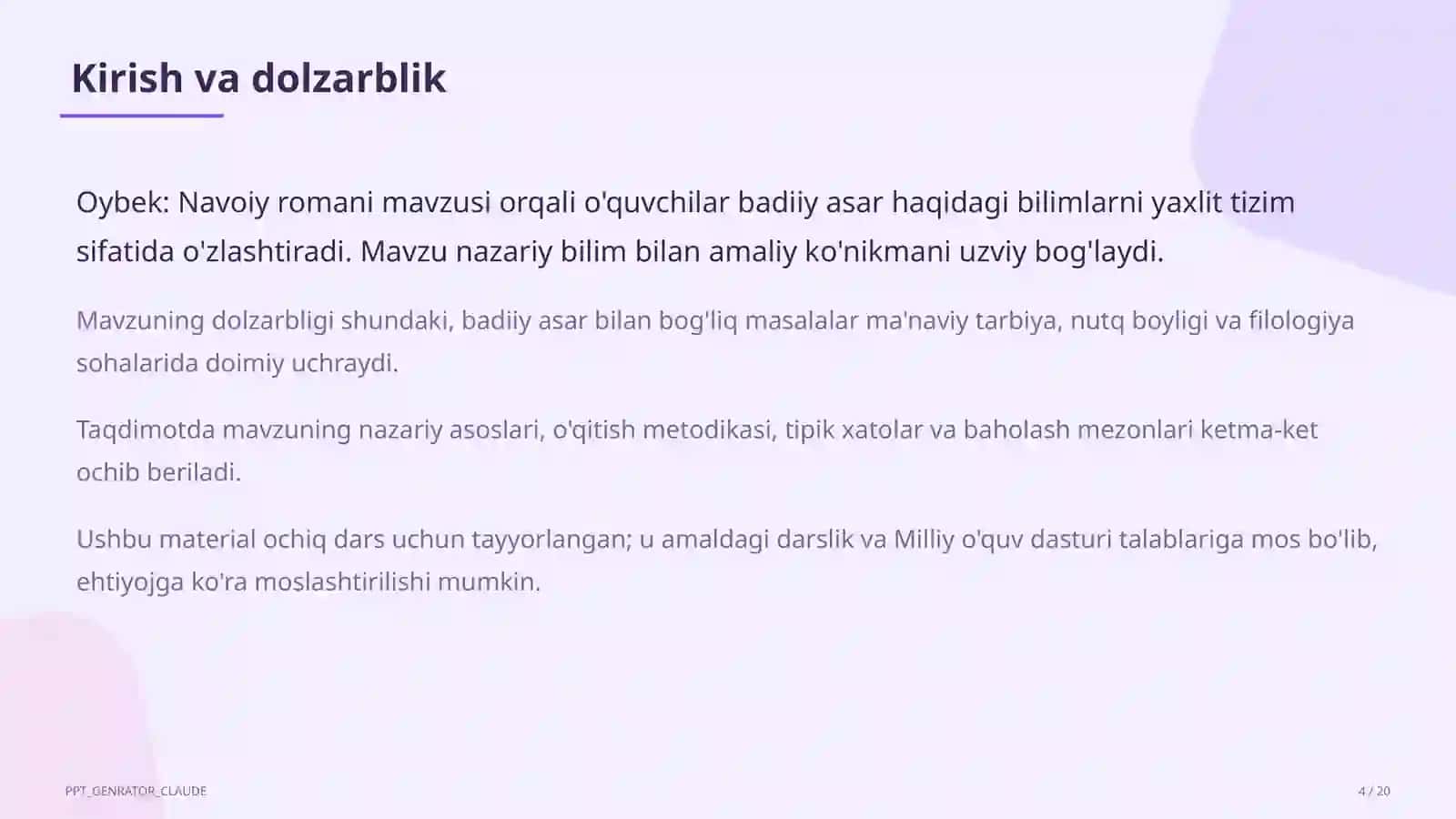 Oybek: Navoiy romani (10-sinf) 4
