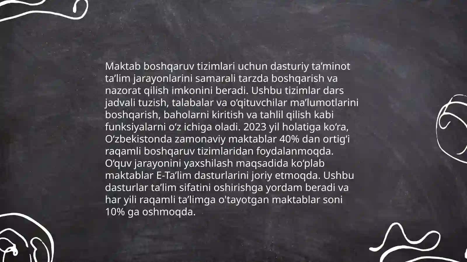 Madellashtirish dasturlari. Maktab bashqaruv tizimlari. band qilish tizimlari, bank dasturlari 4