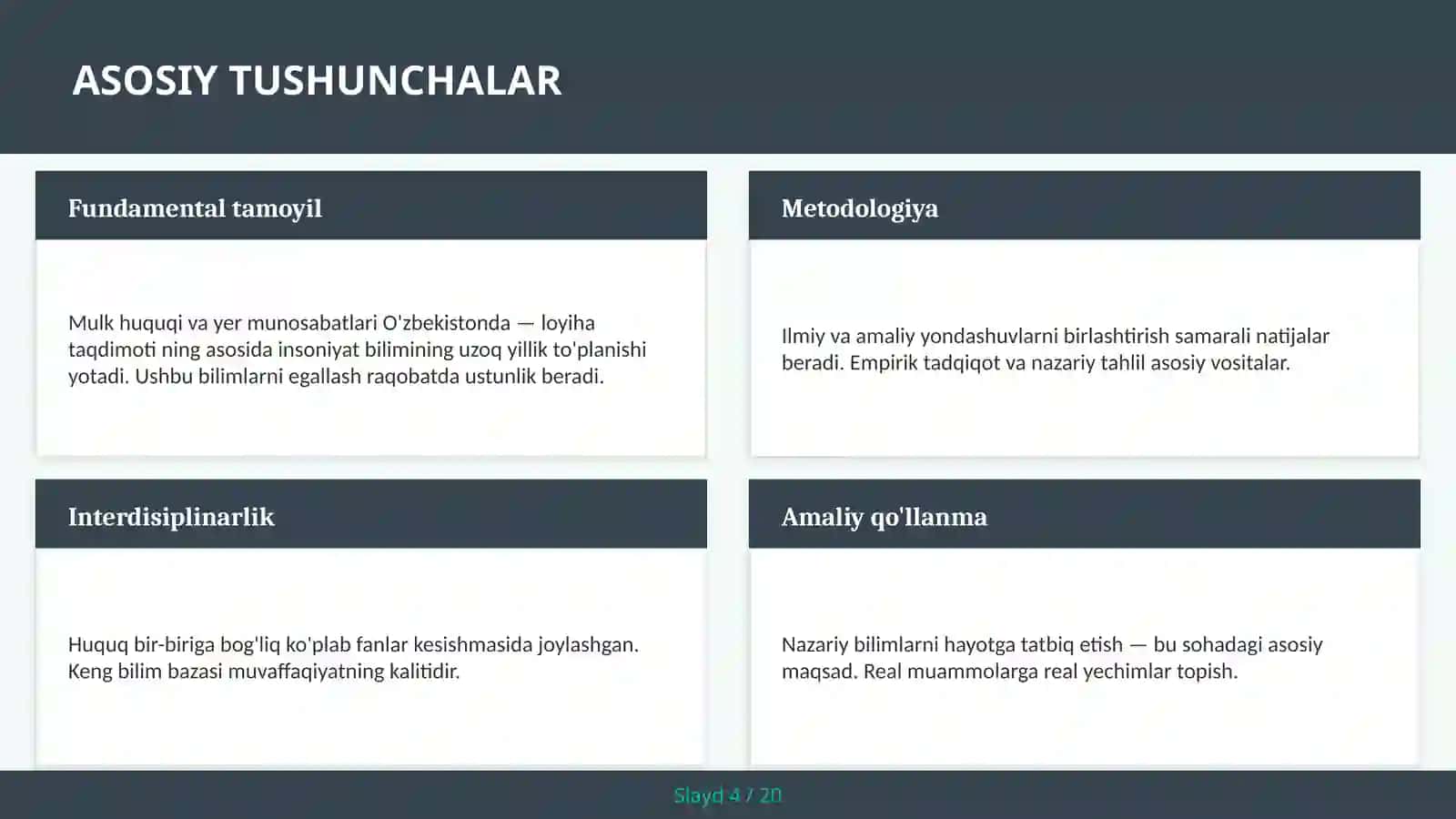 Mulk huquqi va yer munosabatlari O'zbekistonda — loyiha taqdimoti 4