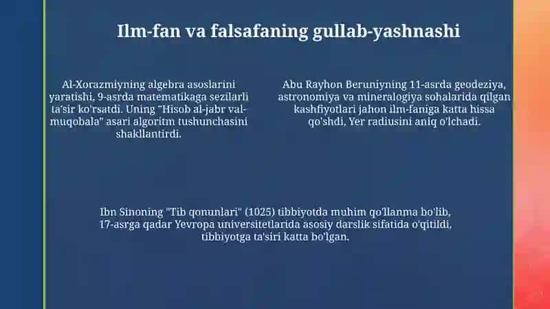 IX-XII asrlarda mamlakatimiz hududida roʻy bergan madaniy uygʻonish 4
