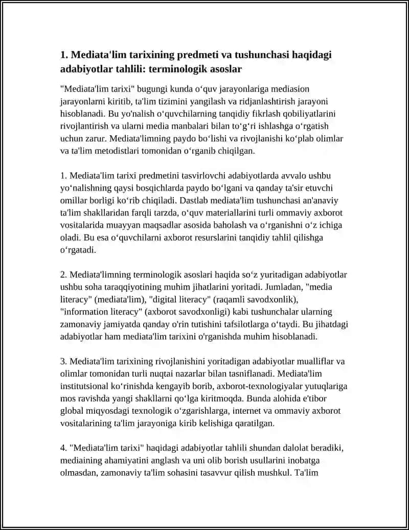 MEDIATA'LIM TARIXI PREDMEDI VA TUSHUNCHASI HAQIDAGI ADABIYOTLAR TAHLILI 4